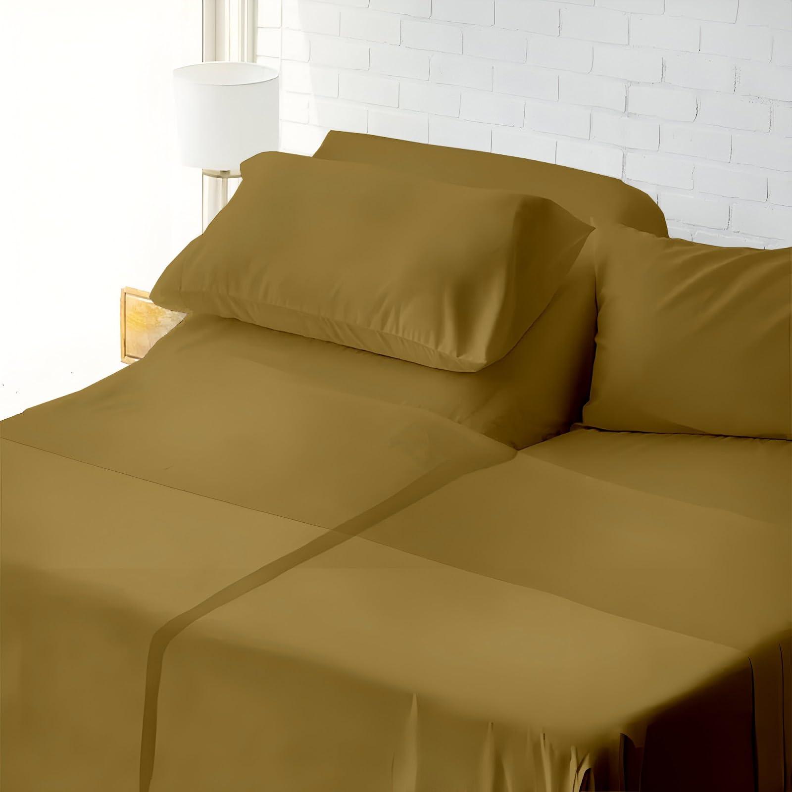 Shreem Linen Split Head Flex Cal-King Sheets for Adjustable Beds, Flex Top Cal-King Sheets for Sleep Number Bed 100% Egyptian Cotton - 4Pcs Sheet Set -28\" Top Split Sheets to fit Upto 16\" Deep (Taupe Solid)