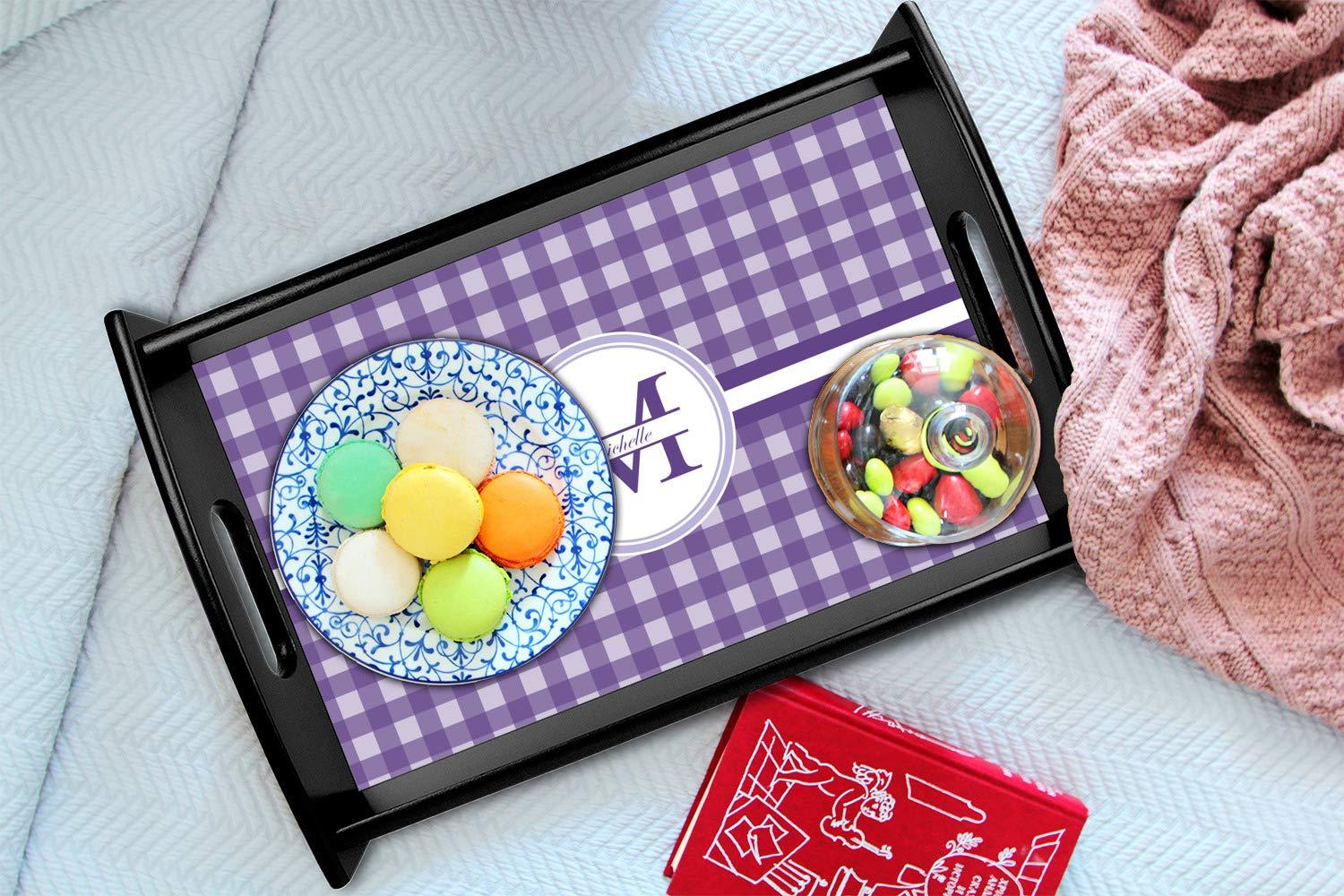 RNK Shops Personalized Gingham Print Black Wooden Tray - Small