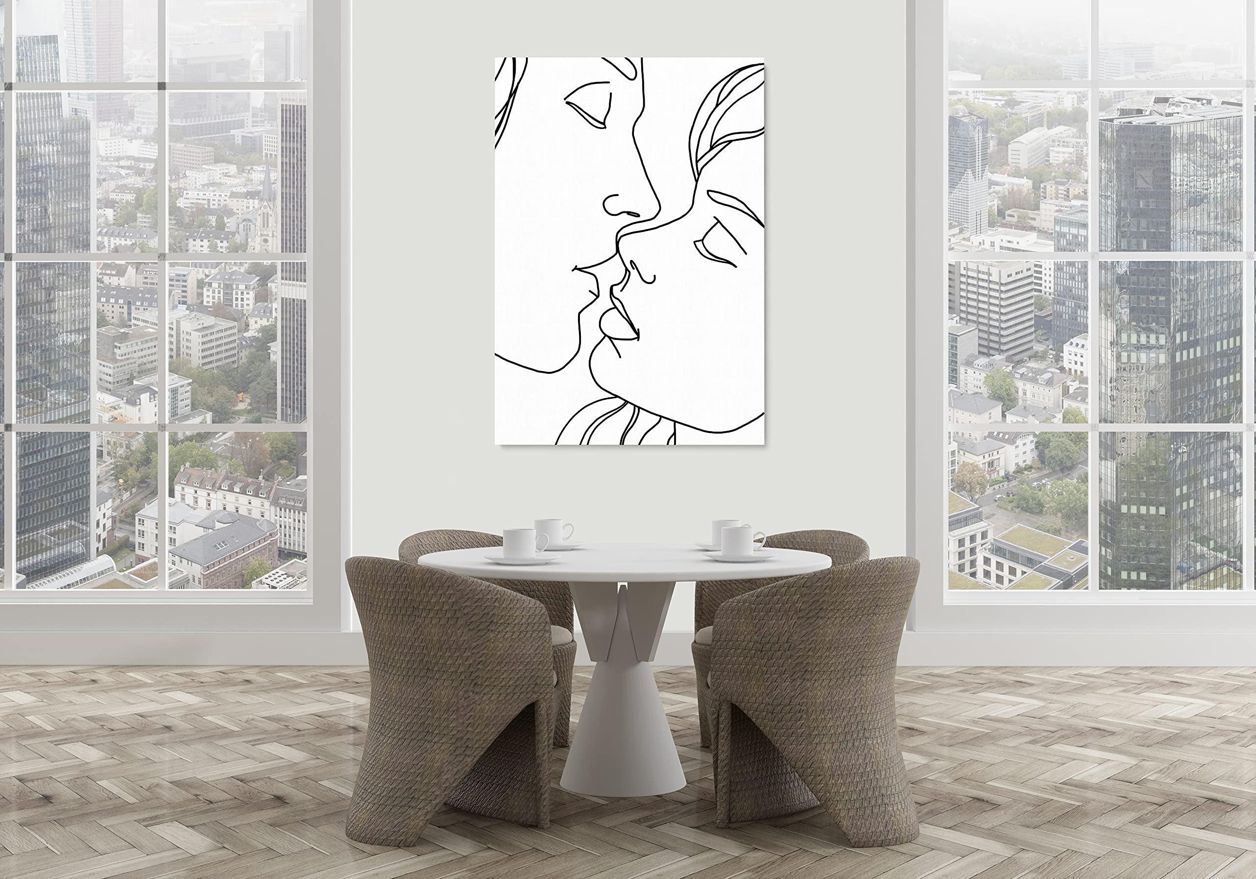 INTALENCE ART INTALENCE ART Couple Kiss Line Drawing Wall Art Decor Modern Minimalist Print on Canvas, 24x32 inches Romantic Lovers Picture Home Decor,Unique Black and White Living Room and Bedroom Poster Decoration. Classic Wrapped Artwork. Easy and Ready to Hang