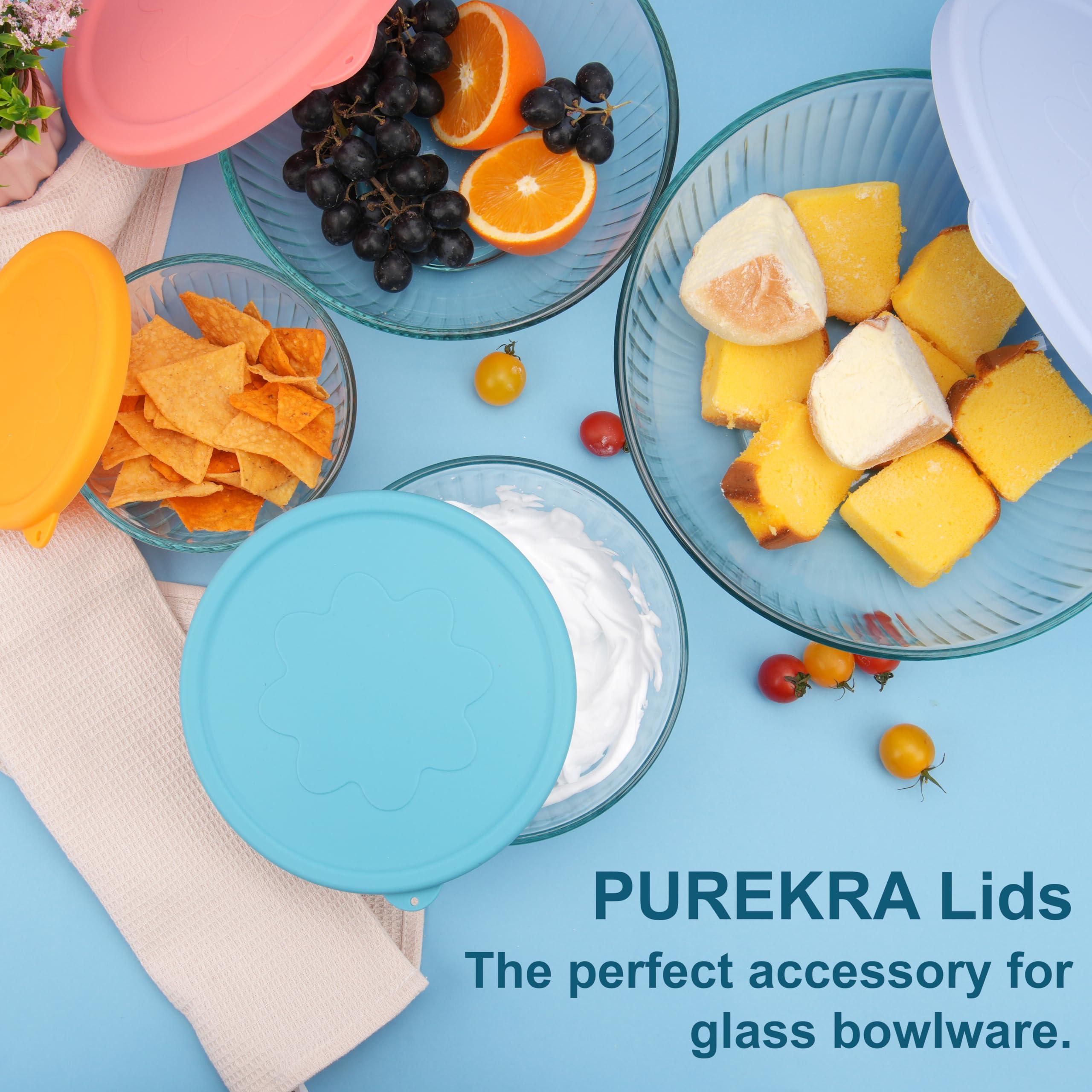 Purekra 1 Pack Silicone Replacement Lids Only Fit for Pyrex 7404-S 4.5 Quart Sculpted Clear & Sculpted Tinted Glass Mixing Bowls, Extra Large Size Silicone Covers, Dishwasher & Microwave Safe