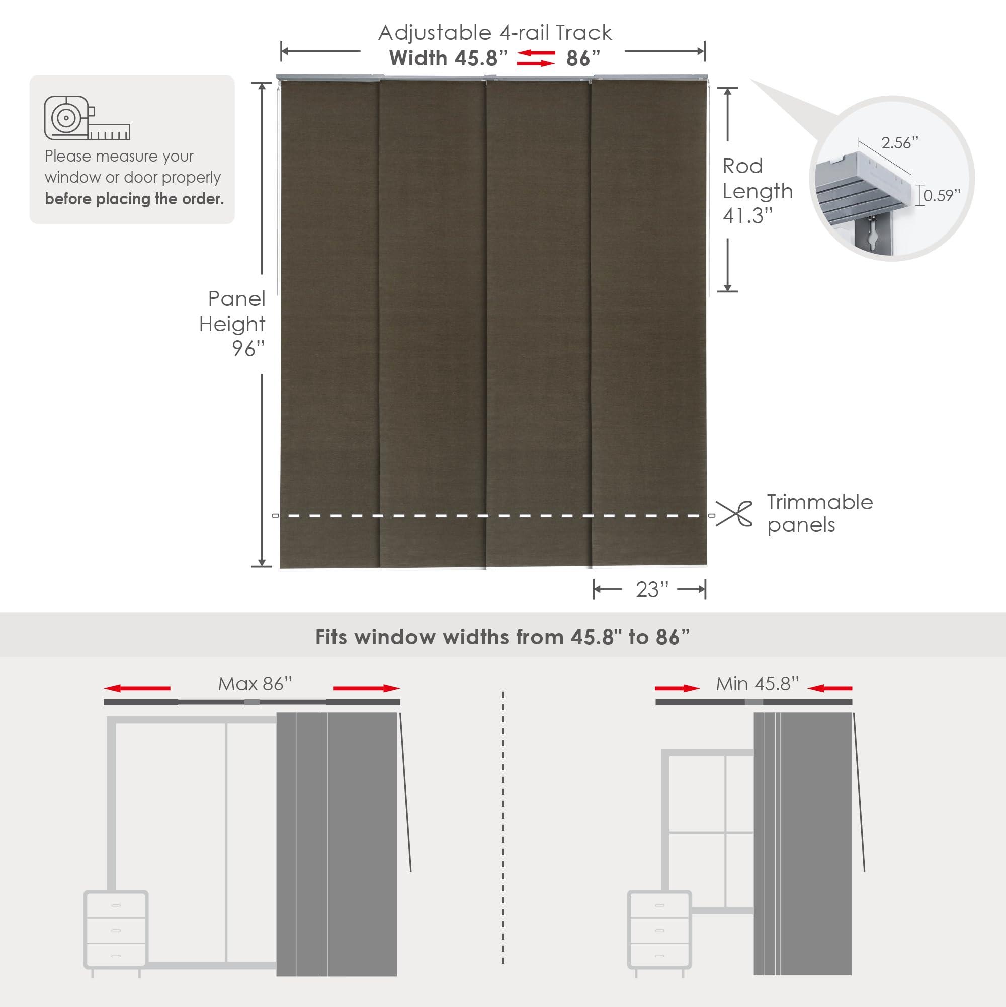 GoDear Design GoDear Design Adjustable Sliding Panel Track Blinds 45.8"- 86" W x 96" H, Extendable Vertical Blinds for Windows Patio Doors Room Dividers, See-Through Trimmable Jute Fabric, Semi-Privacy, Pu'er Tea