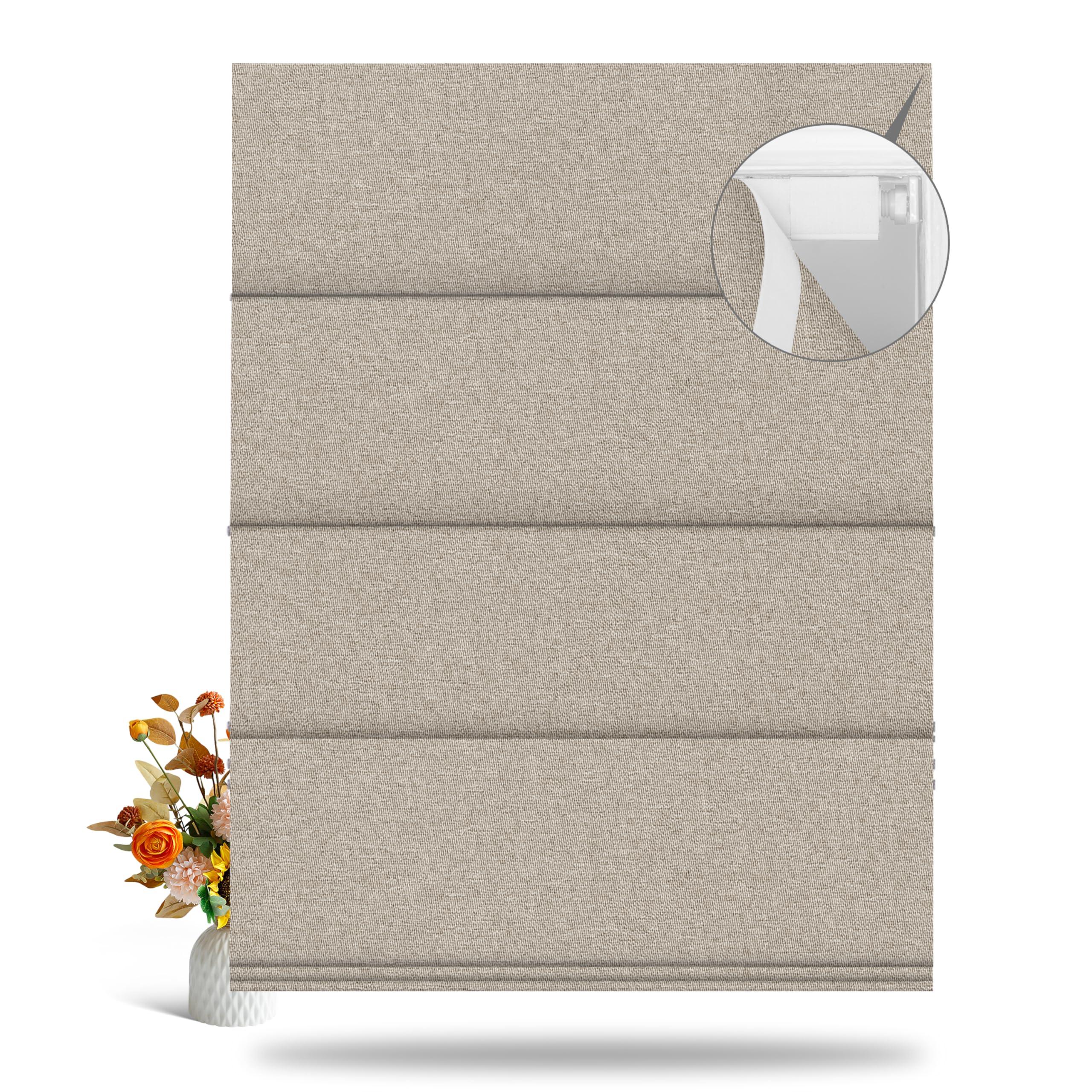 BERISSA BERISSA No Tool No Drill Blackout Roman Shades for Windows,Cordless Roman Blinds,Room Darkening Shades,Pull Down Window Shades for Home Office.Easy to Install.SY Light Brown.42 W x 36" H