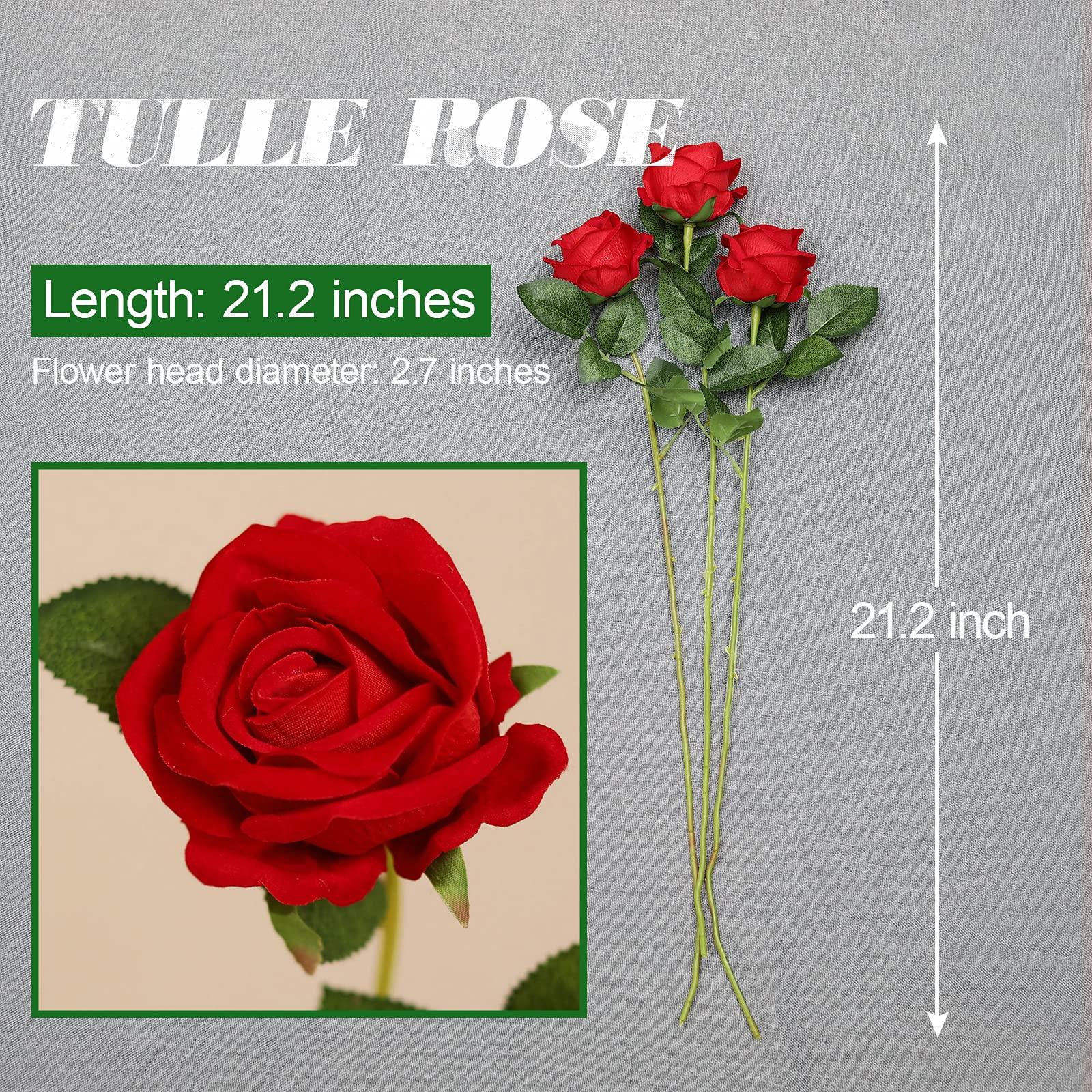 Luyue Luyue 10 Pack Artificial Velvet Roses Fake Red Rose Silk Flowers with Stem Floral Gift for Wedding Arrangement Party Home Decor-Red