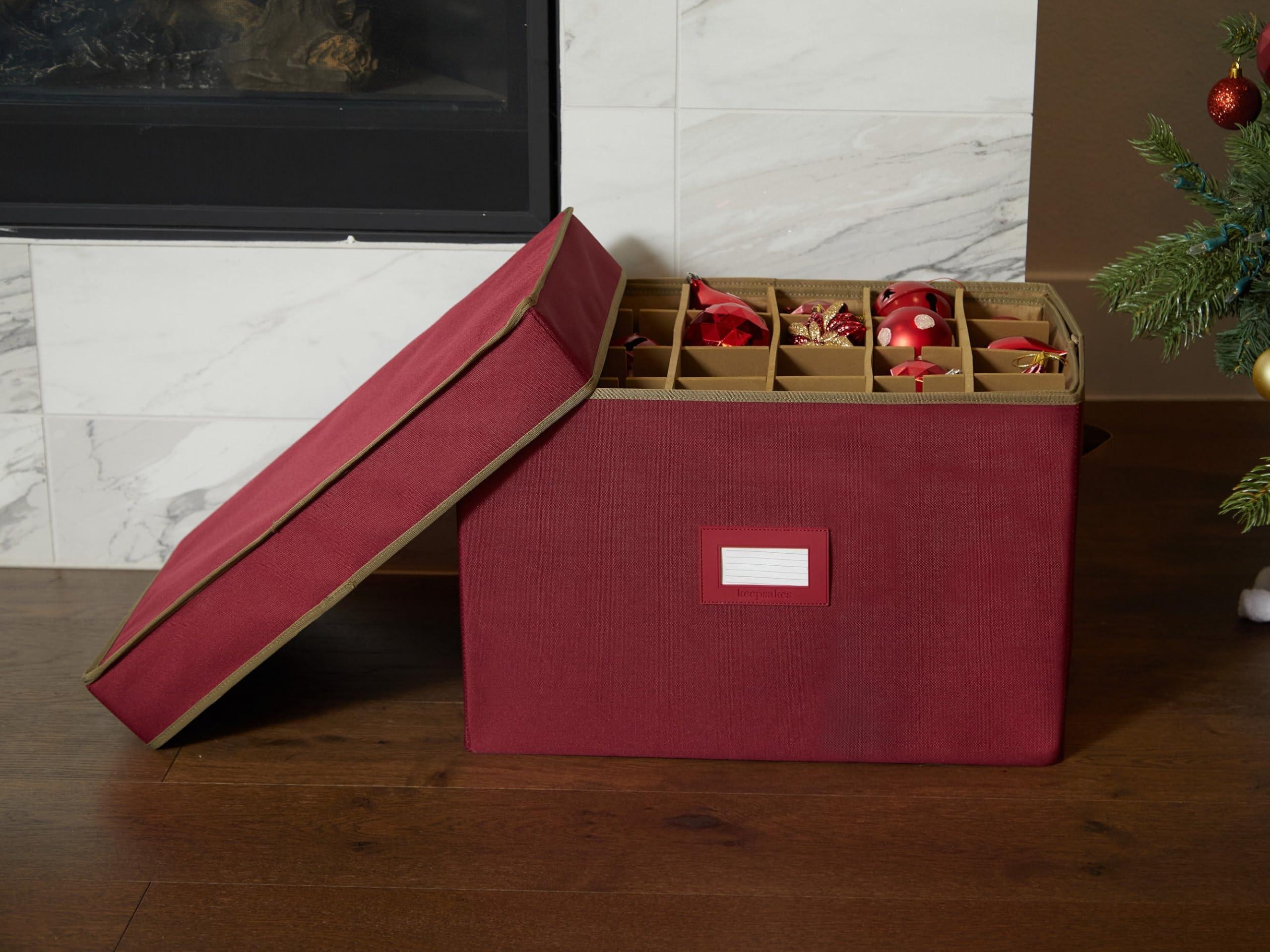 Covermates Covermates Keepsakes Adjustable Ornament Storage Box, Carrying Handles, Padded Protection - Holiday Storage-Red