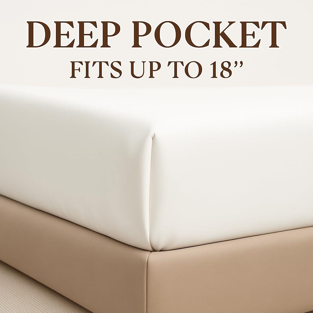 Hyde Lane Hyde Lane Luxury 1000 Thread Count 100% Cotton California King Bed Sheets | Very Comfy Soft & Thick with Deep Pocket - Fits up to 18\" Mattress, Cotton Bed Sheets Cal King - 4 PC (Ivory/Cream)