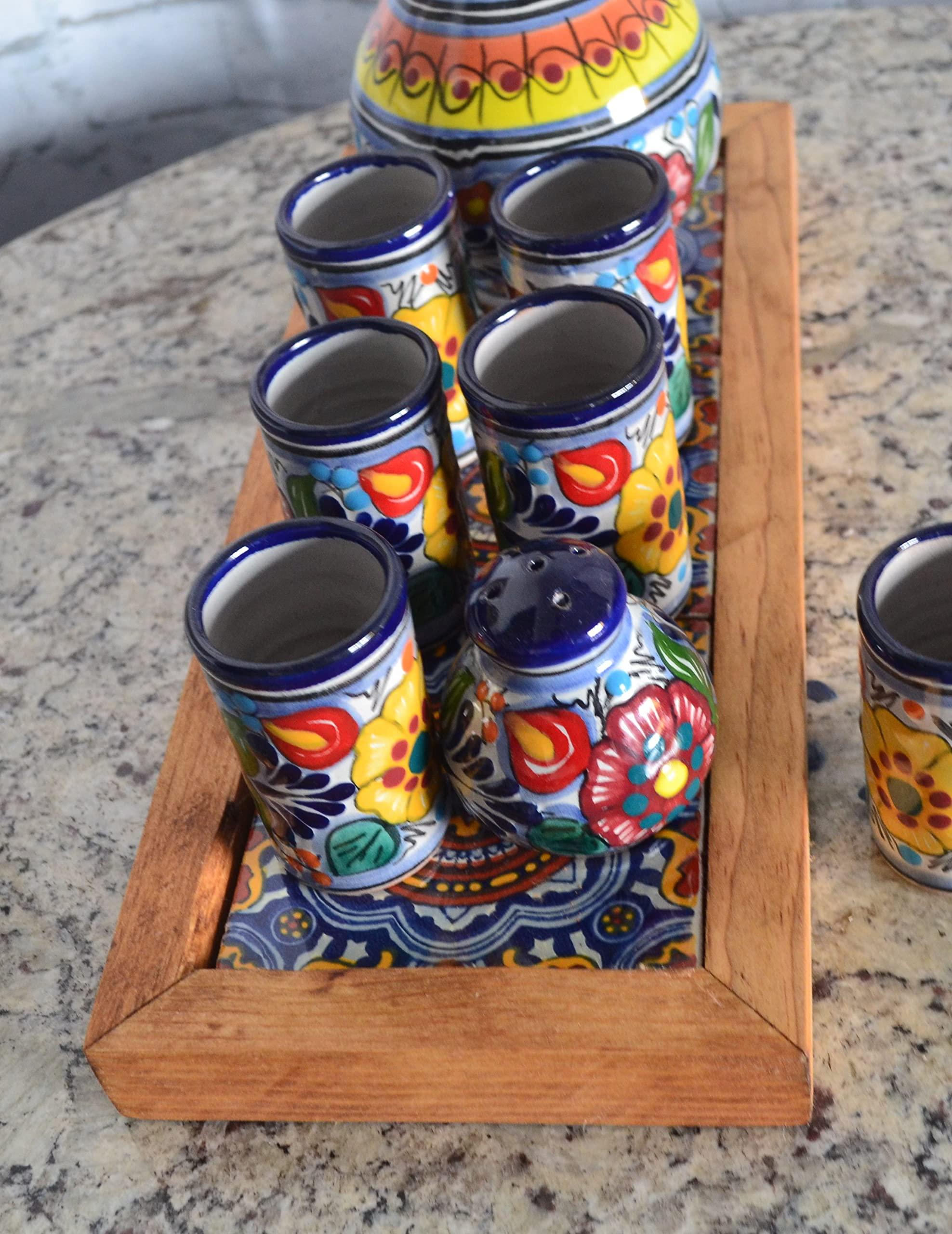 Generic Talavera tequila set, Talavera tequila set with ottoman tray, tequila gift, talavera vases CM494