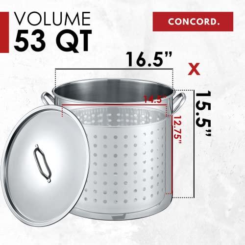 Concord CONCORD 53 QT Stainless Steel Stock Pot w/ Basket. Heavy Kettle. Cookware for Boiling
