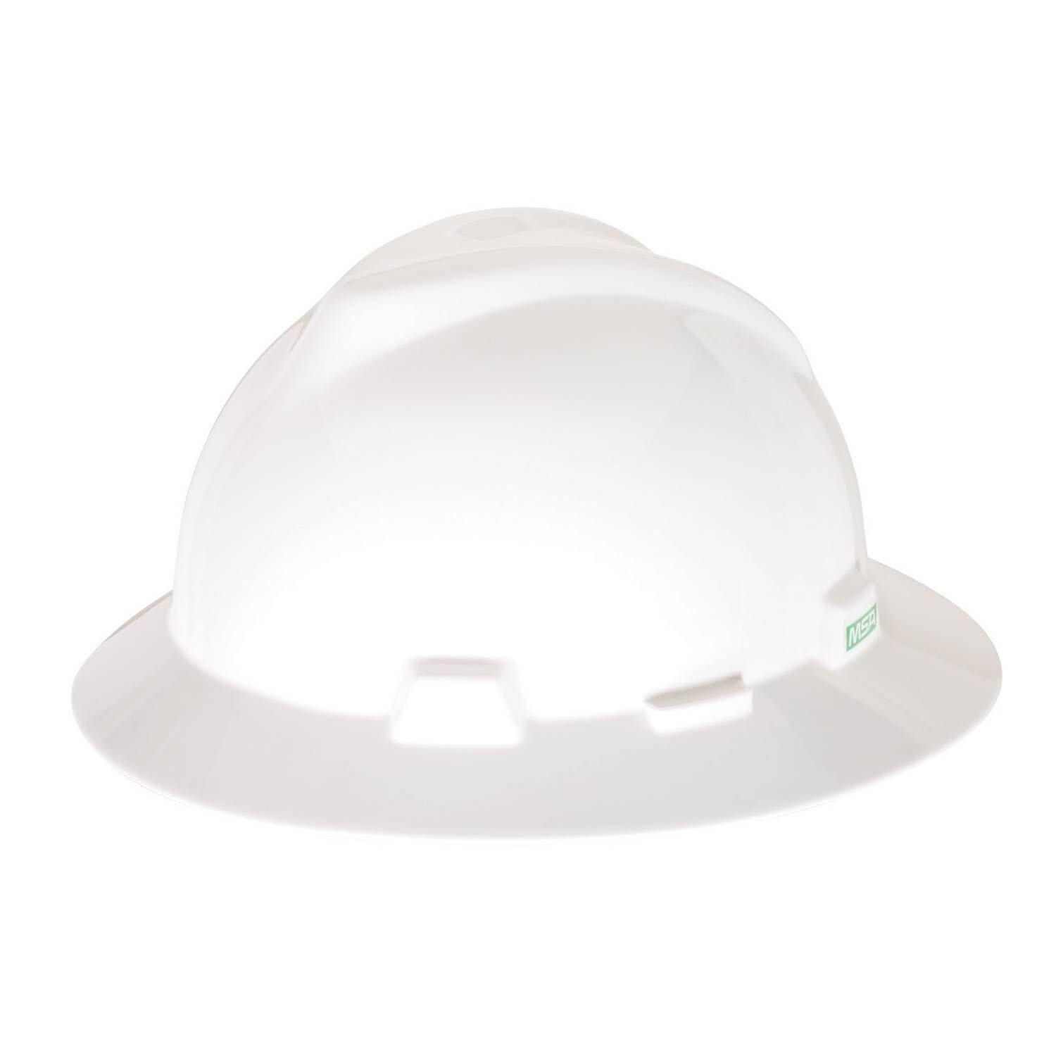 MSA MSA 475369 V-Gard Full-Brim Hard Hat With Fas-Trac III Ratchet Suspension | Polyethylene Shell, Superior Impact Protection, Self Adjusting Crown-Straps - Standard Size in White