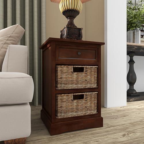 Deco 79 Deco 79 Wood 2 Baskets and 1 Drawer Storage Unit, 16" x 13" x 28", Brown