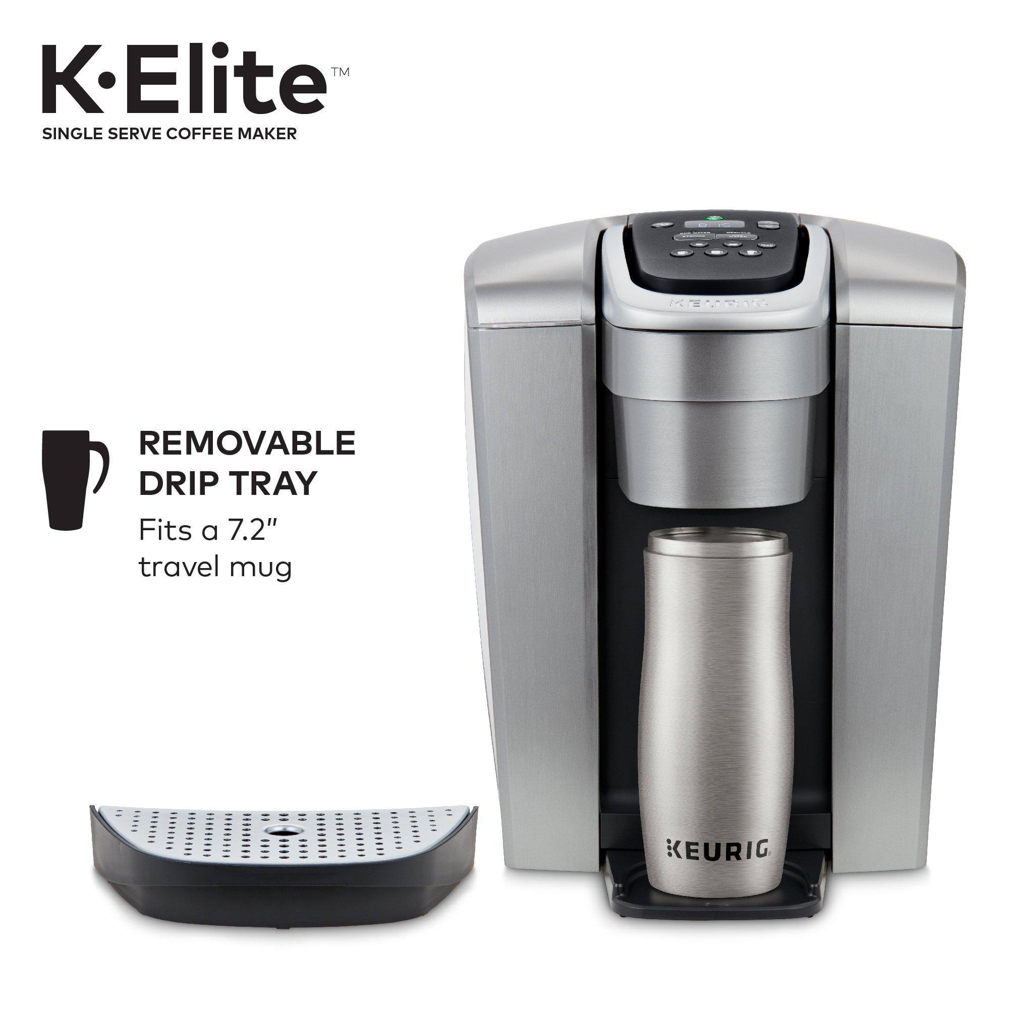 Keurig Keurig K-Elite Single-Serve K-Cup Pod Coffee Maker, Brushed Silver & Travel Mug Fits K-Cup Pod Coffee Maker, 1 Count (Pack of 1), Stainless Steel