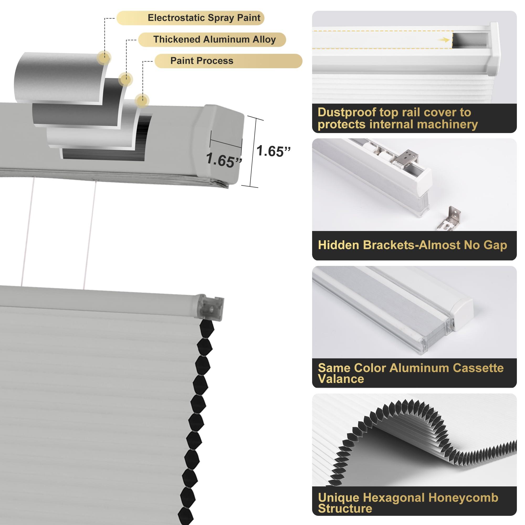 SEEUNANA SEEUNANA Top Down Bottom Up Blackout Cellular Shades,Cordless Cellular Blinds for Windows,Honeycomb Blinds with Thermal Insulated UV Protection. Easy to Install. Grey. 22" W x 64" H