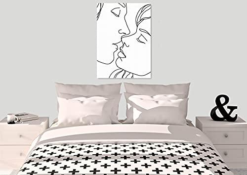 INTALENCE ART INTALENCE ART Couple Kiss Line Drawing Wall Art Decor Modern Minimalist Print on Canvas, 24x32 inches Romantic Lovers Picture Home Decor,Unique Black and White Living Room and Bedroom Poster Decoration. Classic Wrapped Artwork. Easy and Ready to Hang