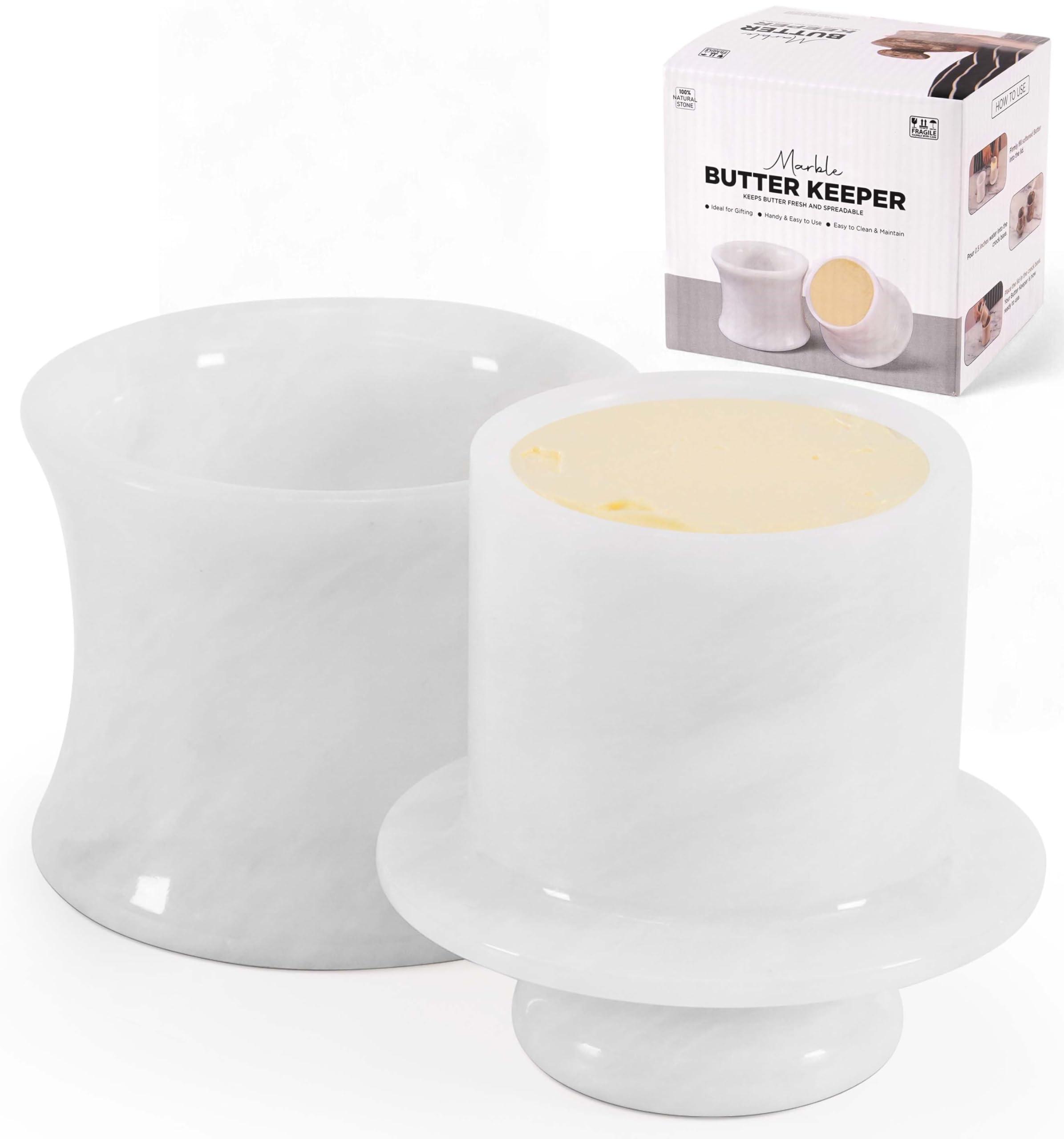 SPESHSTONES SPESHSTONES Marble Butter Keeper 4\'\' Inches White Handmade Butter Crock For Kitchen Counter - Butter Holder for Soft Butter- Butter Dish with Lid For Countertop Storage