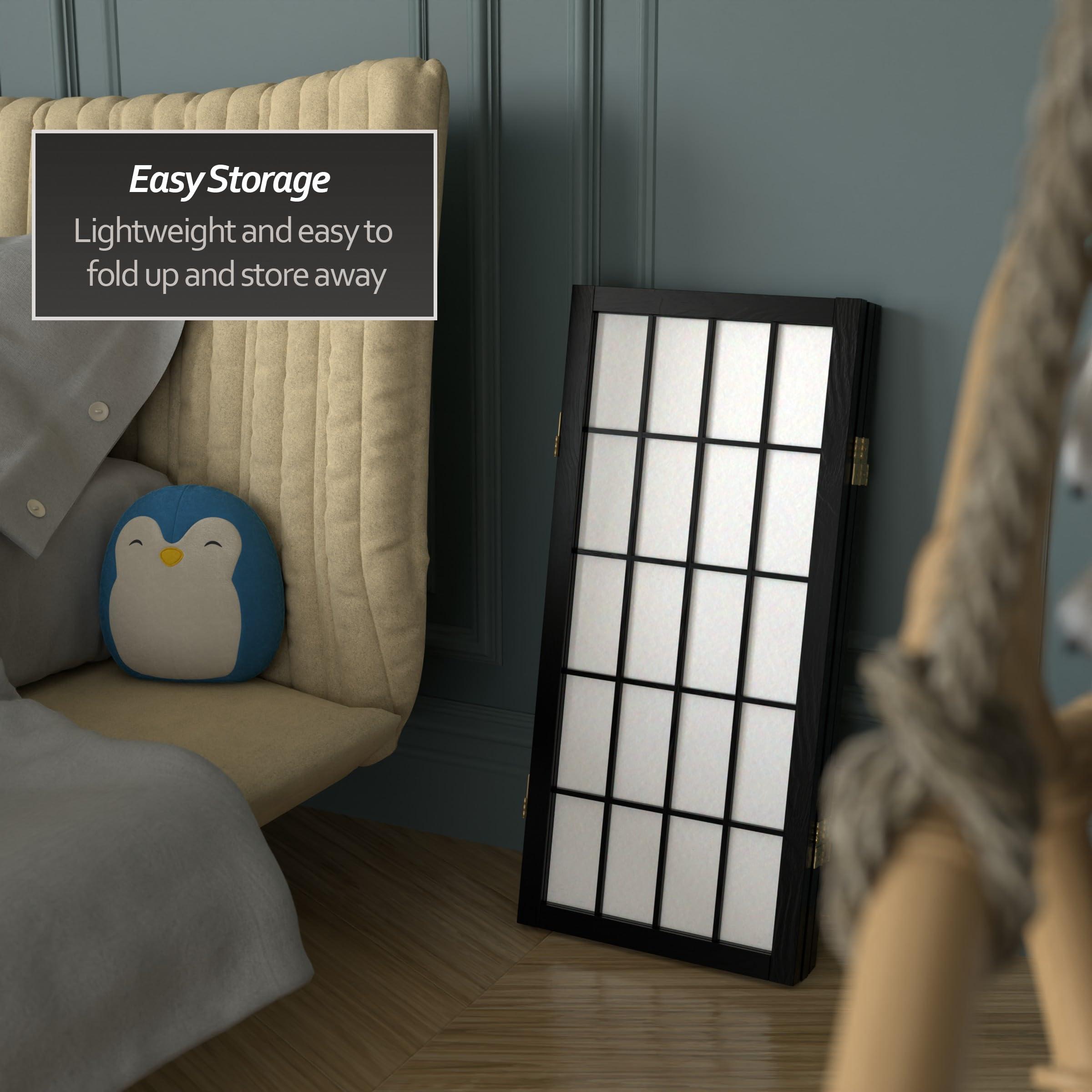 Red Lantern 2 ft. Short Desktop Window Pane Shoji Screen - Black - 3 Panels