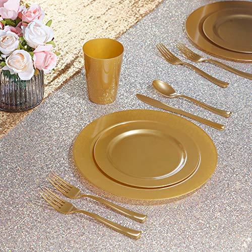 I00000 I00000 102 Pieces Solid Gold Disposable Plates, Gold Plastic Plates, Premium Plastic Party Plates Includes: 51 Dinner Plates 10.25 Inch and 51 Salad/Dessert Plates 7.5 Inch