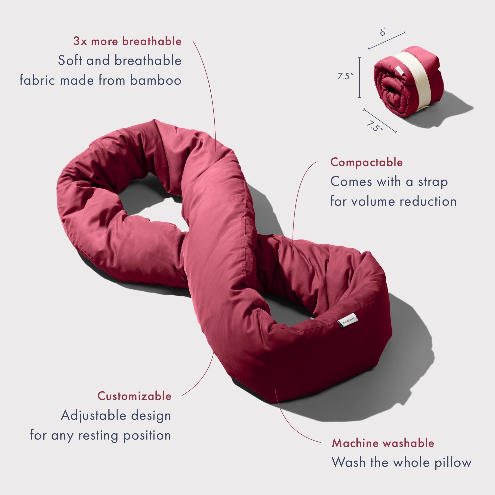 Huzi Huzi Infinity Pillow - Travel Neck Pillow - Versatile Soft 360 Support Scarf - Machine Washable - Home Travel Flight Road Trips (Burgundy)