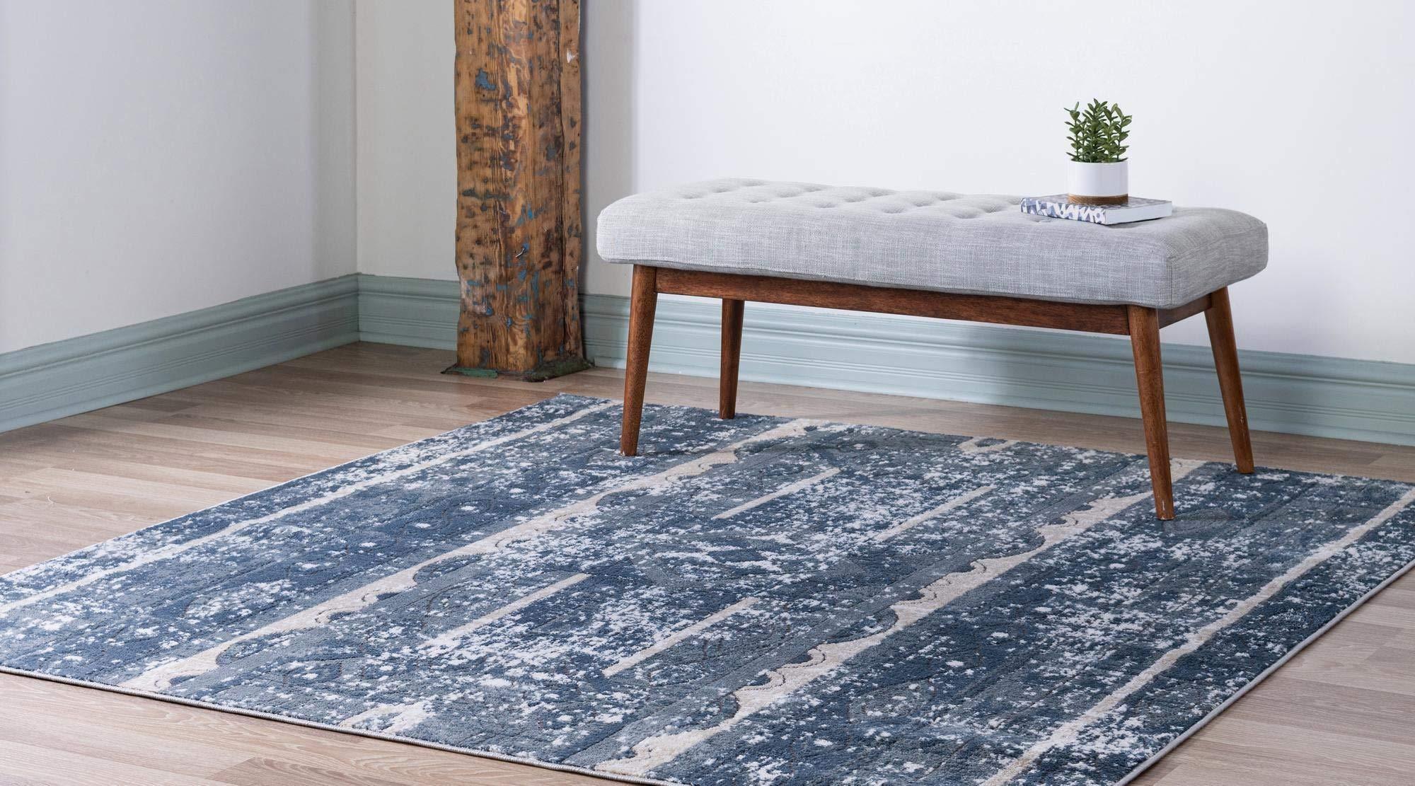 Rugs.com Rugs.com Oregon Collection Rug 8 Ft Square Blue Low-Pile Rug Perfect for Living Rooms, Kitchens, Entryways