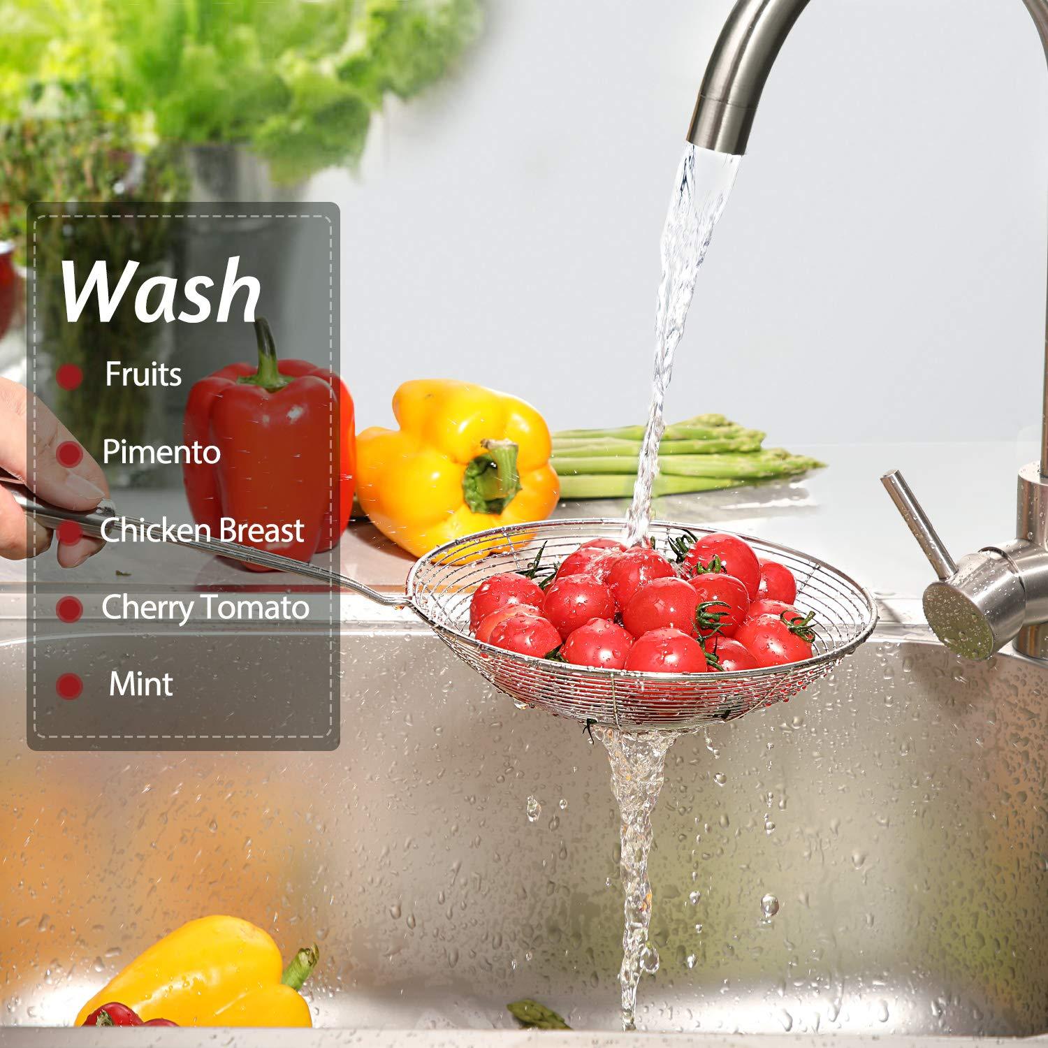 HIWARE Hiware Extra Large Spider Strainer Skimmer Spoon for Frying and Cooking - Set of 3 Stainless Steel Wire Pasta Strainer with Long Handle, Professional Kitchen Skimmer Ladle - 13.8\", 15\" & 16.4\"