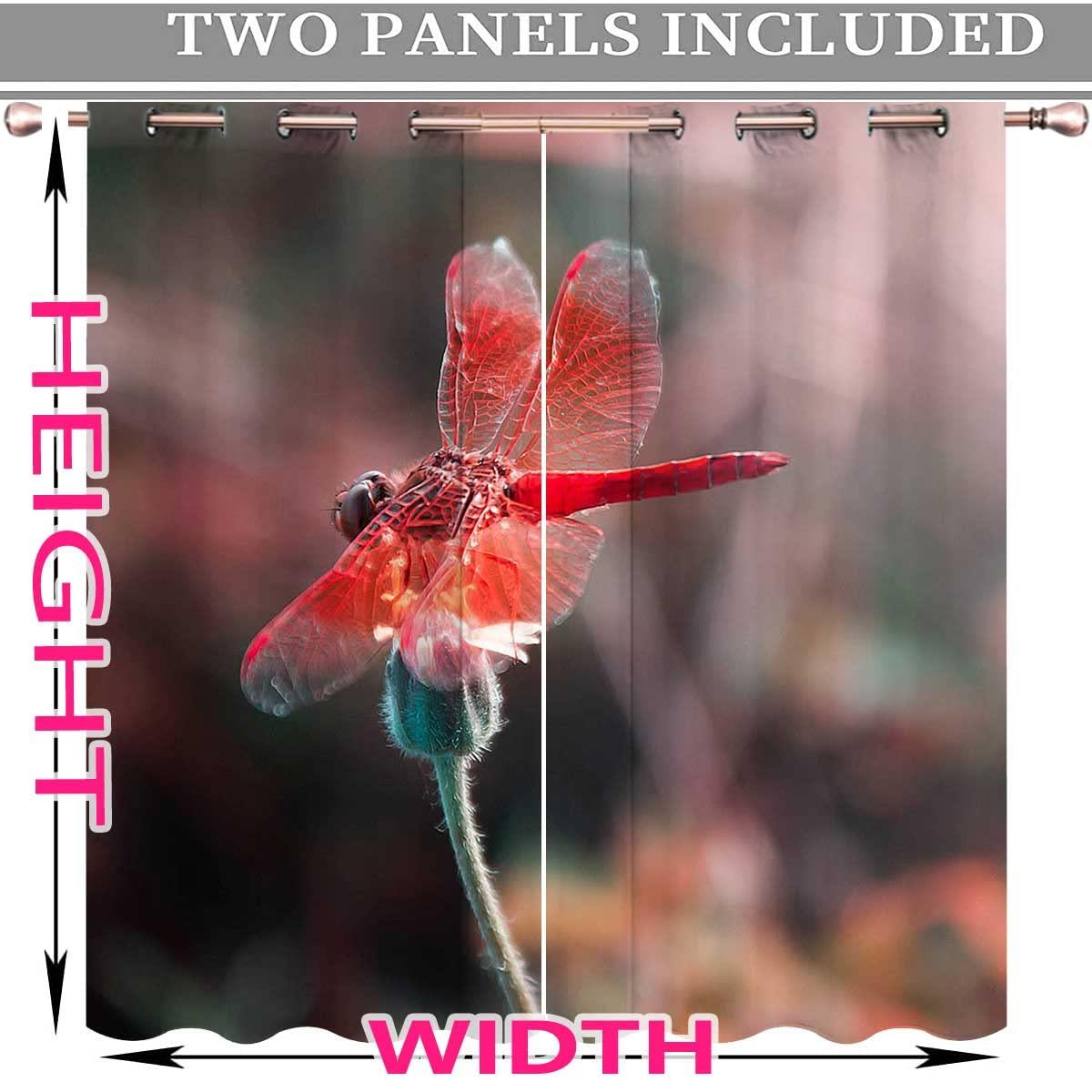 NEW-TWO Dragonfly Curtains for Sliding Glass Door 2 Panels Basement Window Curtains Livingroom Decor (W) 72 X (H) 72 Inches