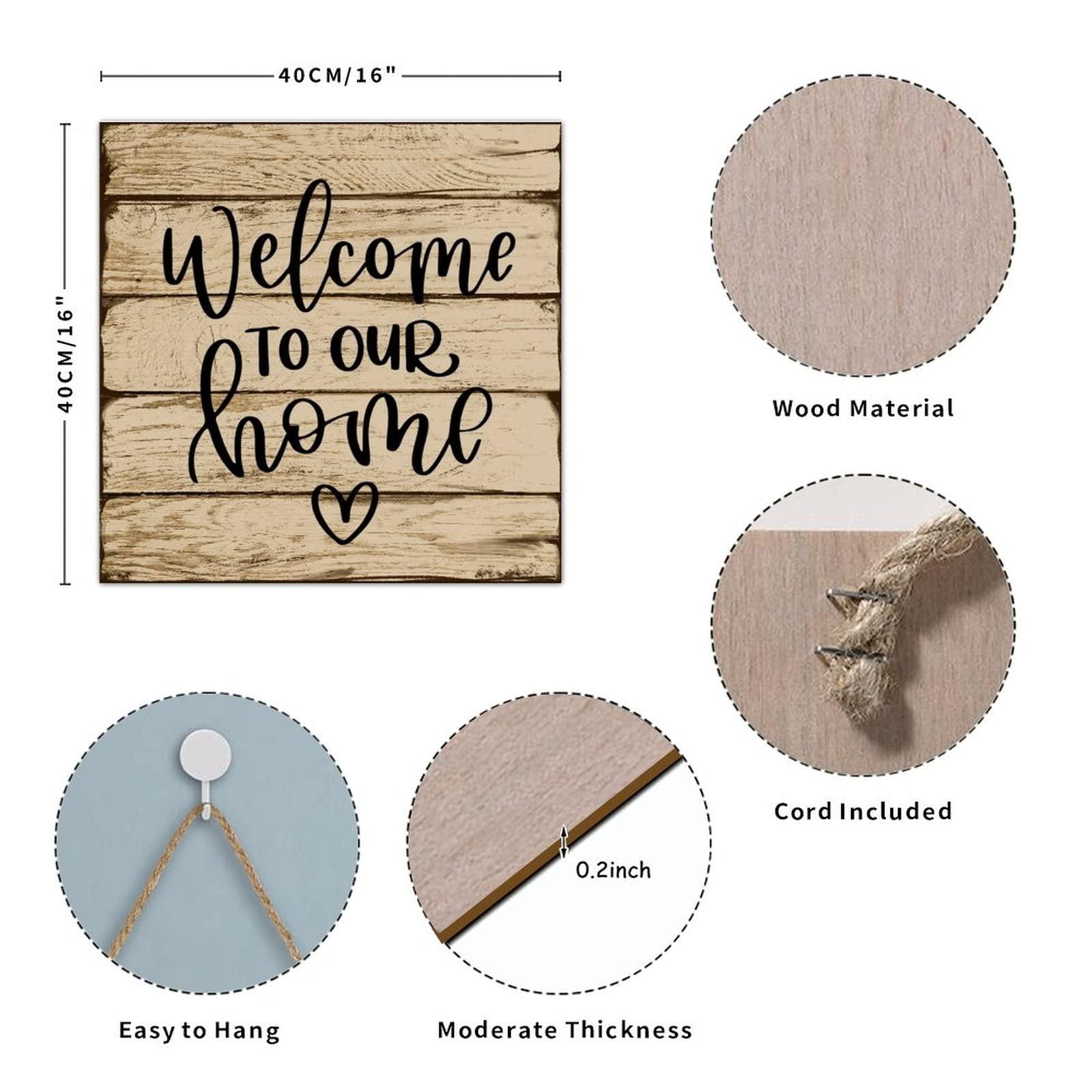 Generic Vintage Wood Sign Plaque Welcome to Our Home Rustic Wooden Craft Sign Welcome Sign Countryside Wood Wall Sign for Yard Bedroom Wall Decor 16x16 Inch