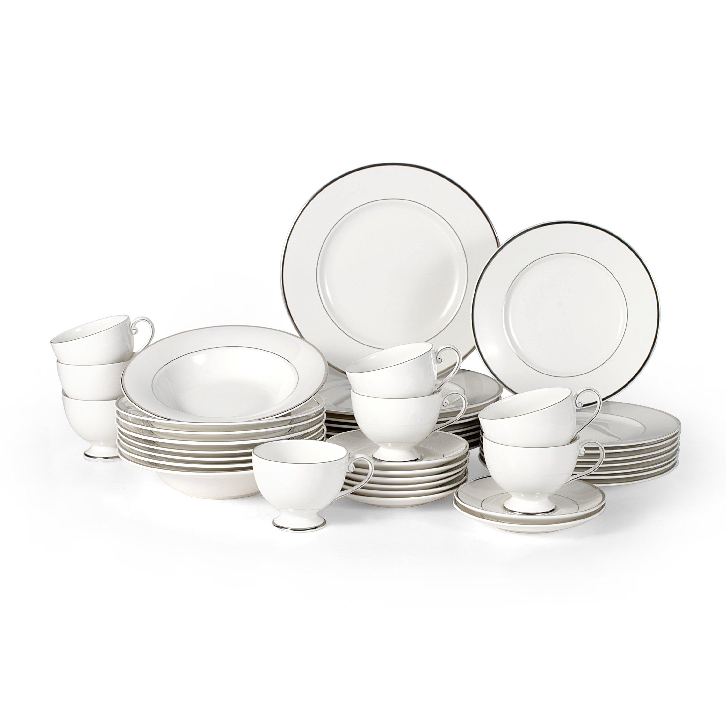 Mikasa Mikasa Cameo Platinum 40-Piece Dinnerware Set, Dinner,Salad,Cereal, Fruit, Service for 8,White