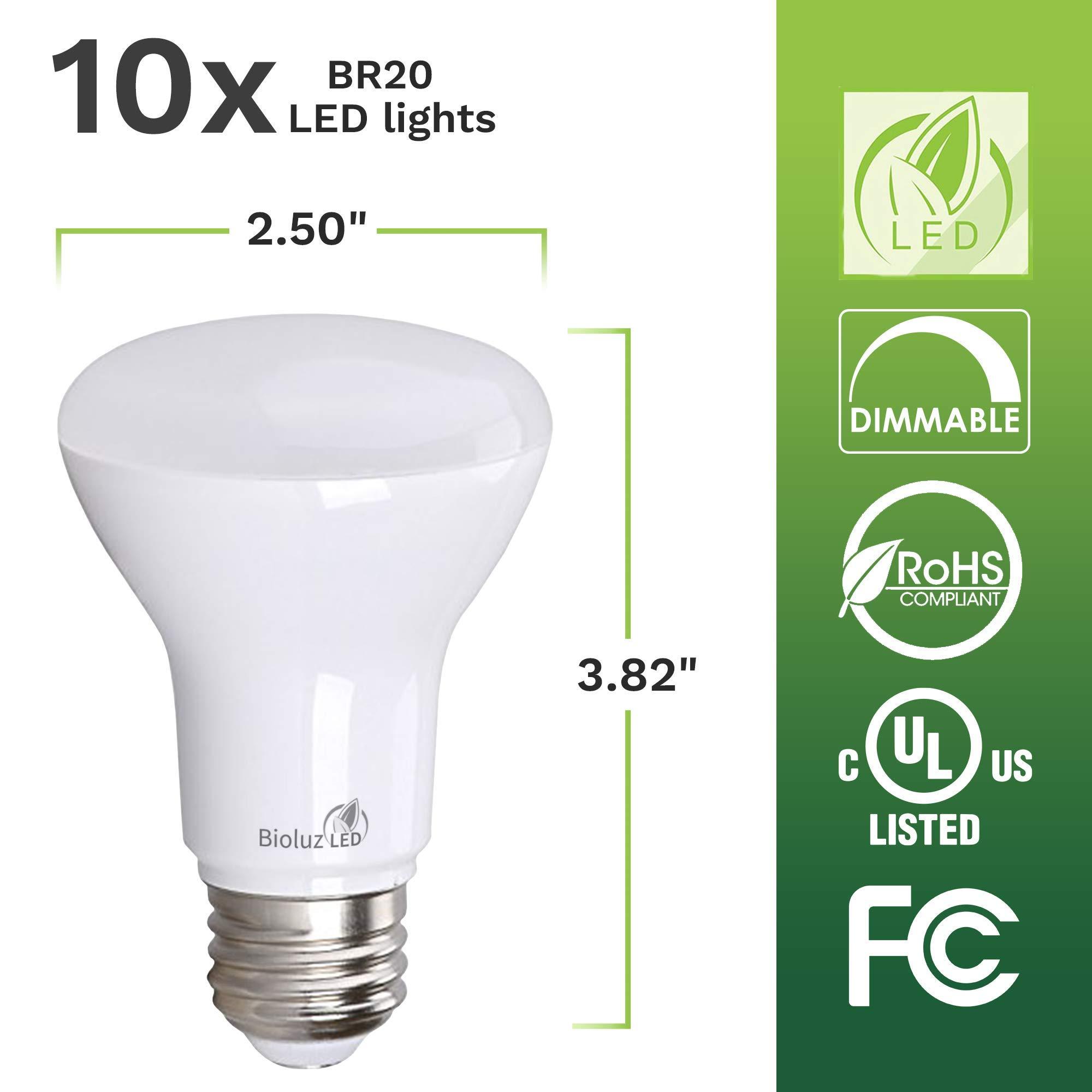 Bioluz LED Bioluz LED Light Bulb BR20 Light Bulbs 3000K Bright Soft White LED Bulbs 6W=50W Replacement 90 CRI 540 Lumen Indoor/Outdoor UL Listed CEC Title 20 Compliant Home Decor LED Lights for Bedroom - 10 Pack