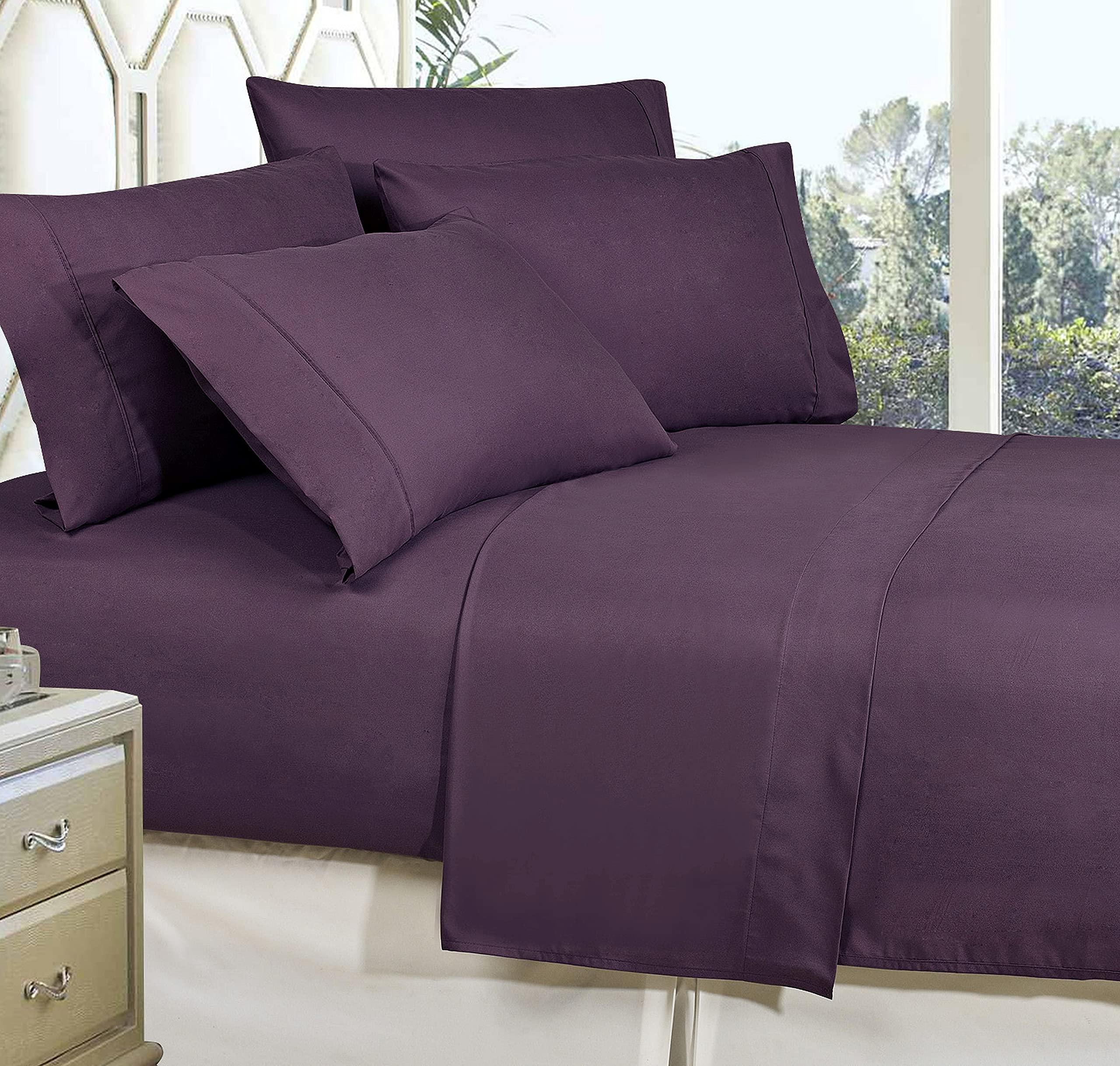 Elegant Comfort Elegance Linen ® 1500 Thread Count WRINKLE RESISTANT 4 pc Sheet set, Deep Pocket - All Size and Colors , Queen Purple