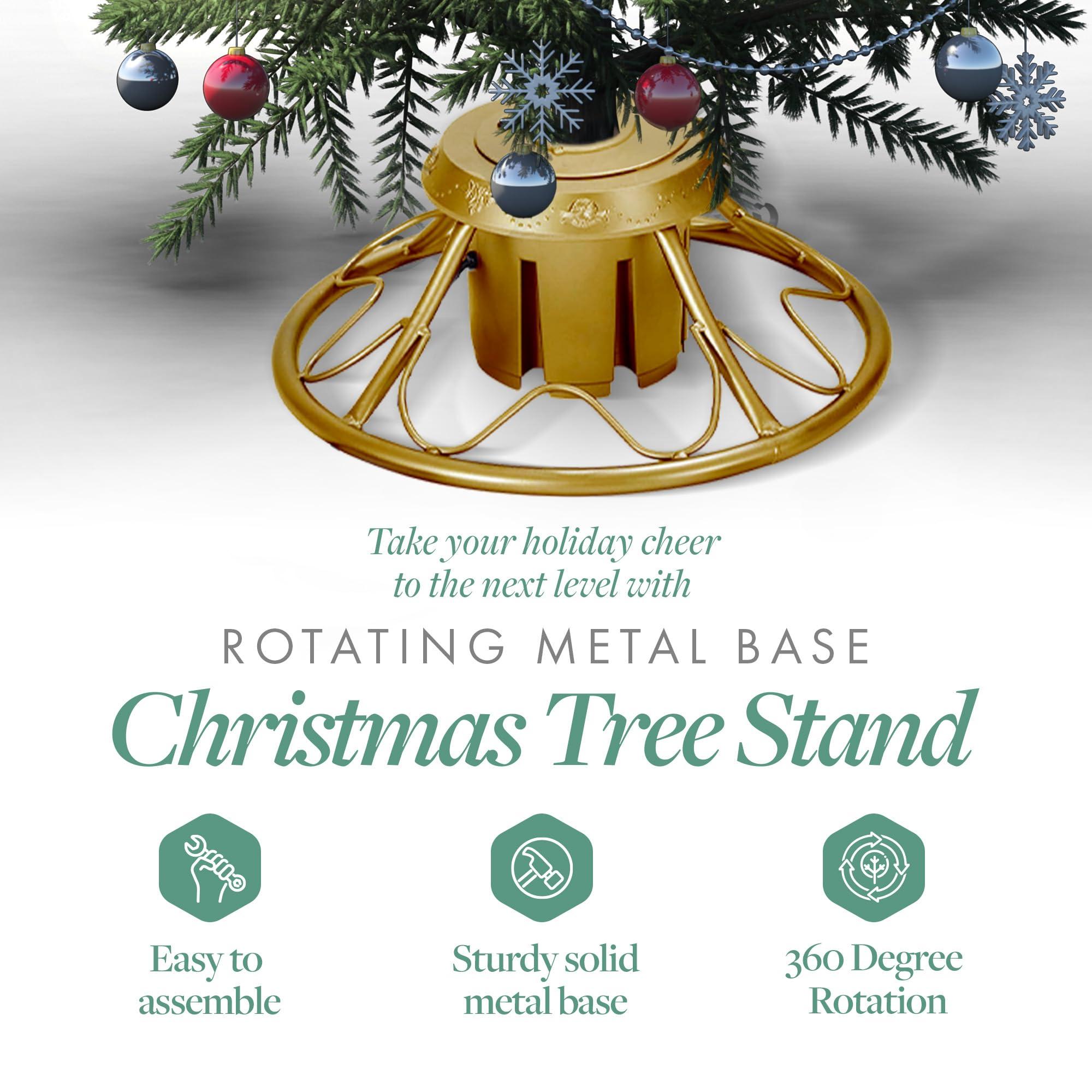 Home Heritage Home Heritage 360 Degree Rotating Metal Tree Stand for Christmas Trees up to 9ft, Gold