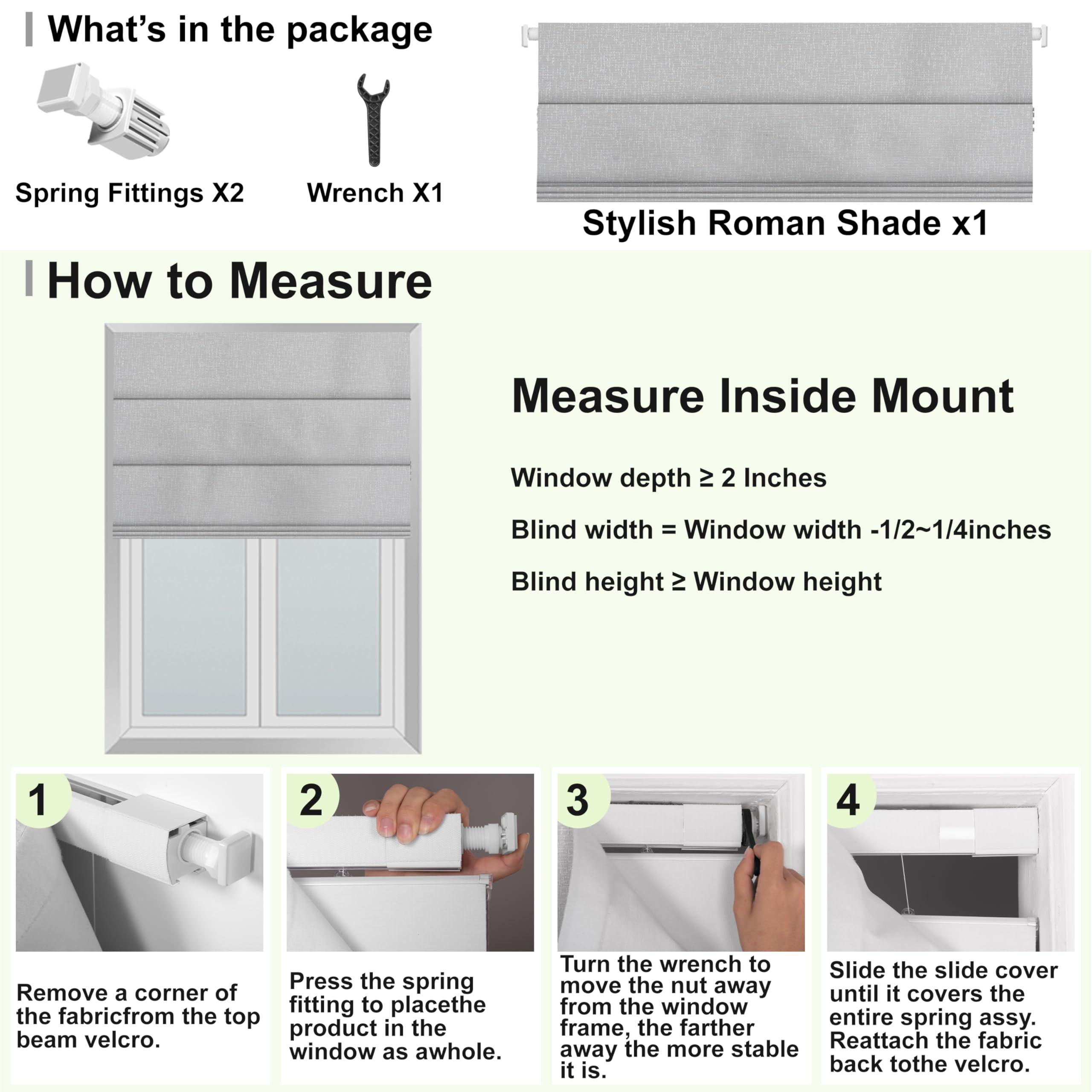 Sulugood Sulugood No Drill Roman Shades for Windows No Tools Roman Shades, UV Protection, Privacy, Thermal Insulation Roman Blinds, Easy to Install,Blocking Roman Blinds for Home 70Blackout-Gray 76"W x 36"H