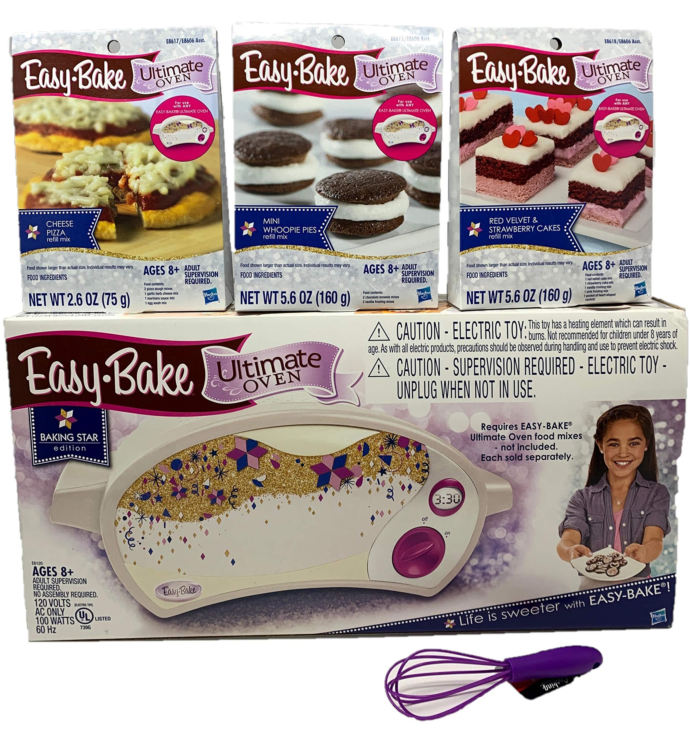 Easy Bake Oven Easy Bake Oven Easy Bake Ultimate Oven Bundle Baking Star Edition + Larger Size 13.8 Oz. 3-Pack Refill Mixes (Pizza, Whoopie Pies and Red Velvet & Strawberry Cakes) + Mini Whisk