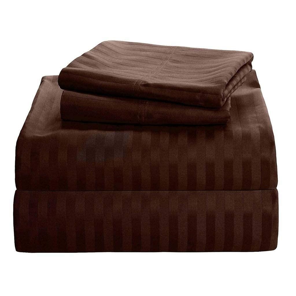 Elf Linen Elf Linen Luxurious 1500 Thread Count Italian Finish 100% Egyptian Cotton 4-Piece Bed Sheet Set, King, Chocolate Stripe Pattern (Fits Mattress Up to 21-23\" Deep Pocket)