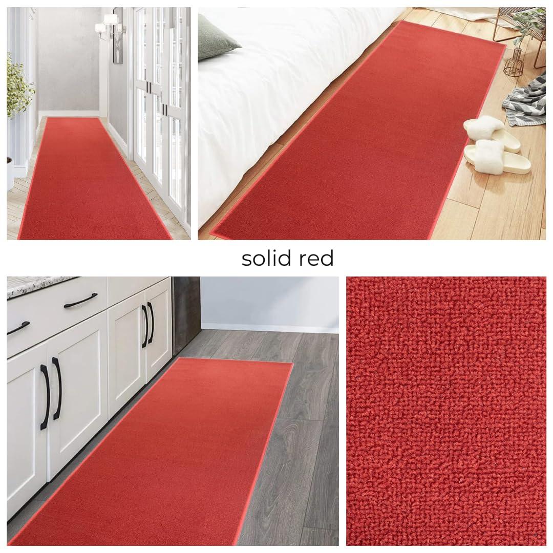 RugStylesOnline Custom Size Hallway Runner Rug Solid Red (10 Feet Length x 36 Inch Width) Made to Order Non Slip Rubber Backing Rug Runners, Extra Long Runner Rugs for Hallways