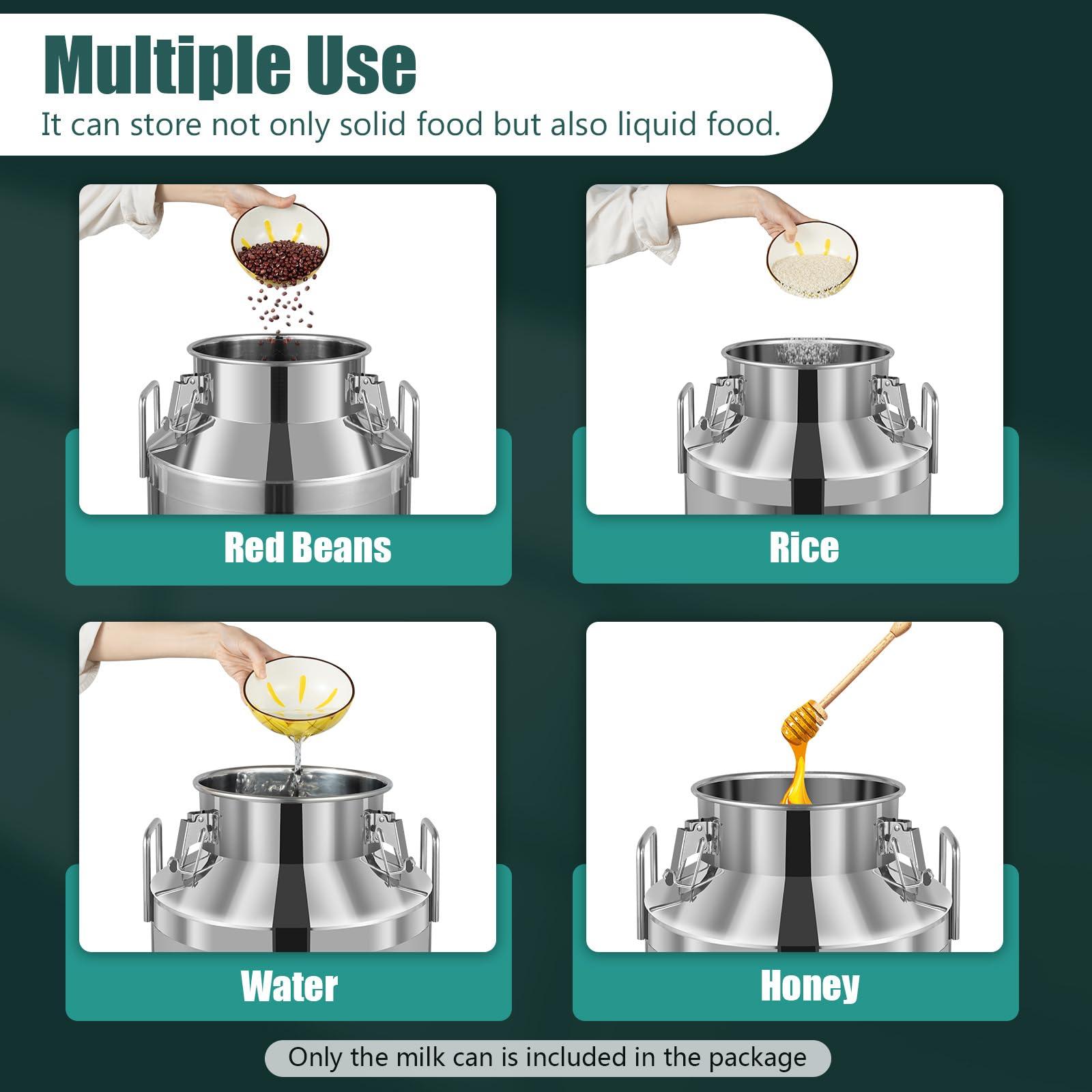 HinLIaDa HinLIaDa 60 Liter 16 Gallon Stainless Steel Milk Can, Maple Syrup Transport Cans Wine Pail Milk Transport Barrels Pail Milk Bucket Jug Oil Barrel Wine Barrel Canister Silicone Seal Barrels (60L)