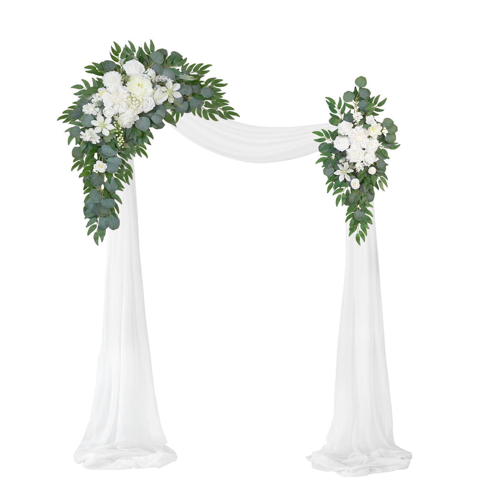WEIERYUE WEIERYUE Artificial Wedding Arch Flowers Kit(Pack of 3),2Pcs Artificial Flower Arch Decor,1Pcs Sheer Drape for Wedding Ceremony Arbor for WeddingCeremony (Fairy White)