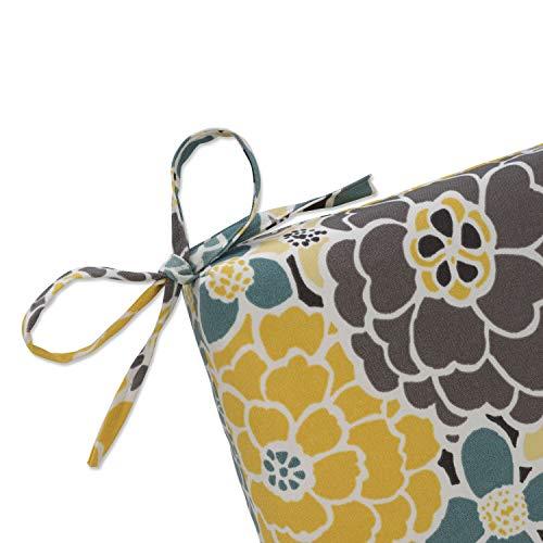 Pillow Perfect Pillow Perfect Bright Floral Indoor/Outdoor Solid Back 1 Piece Square Corner Chair Cushion with Ties, Deep Seat, Weather, and Fade Resistant, 36.5\" x 18\", Blue/Tan Lois, 1 Count