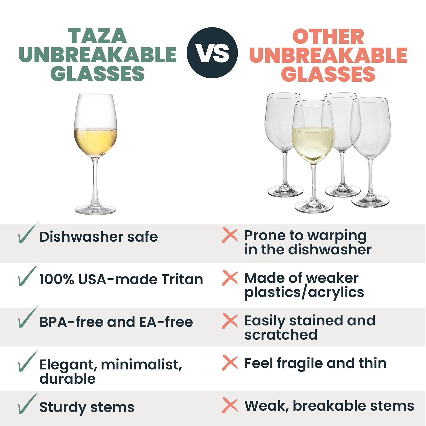 TaZa Outdoor Plastic Wine Glasses With Stem (12oz) | Unbreakable Tritan Stemware by TaZa | For Travel, Pool, Camping, Beach, Picnic, Everyday Use | Dishwasher Safe | Set of 4
