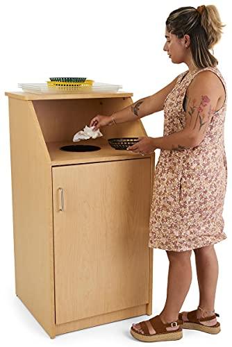 Displays2go Displays2go Waste Receptacle with Melamine Finish, Tray Shelf, Hinged Door, Circular Opening, MDF Construction - Maple (LCKDTLCSMP)