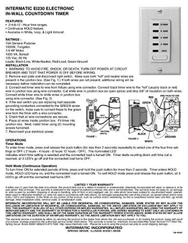 Intermatic Intermatic EI230 2/4/8/12 Hour SPST 1800-Watt Electronic in-Wall Countdown Timer, Ivory