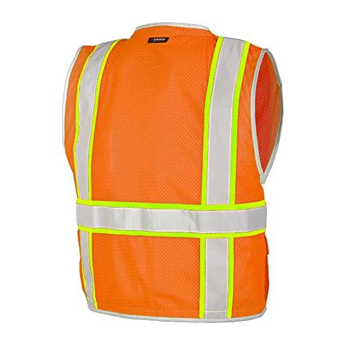 Kishigo Kishigo Premium Brilliant Series Heavy Duty Unisex Reflective Safety Vest 1511, ANSI Type R / Class 2 Compliant, 6 Pockets Including Radio & Pencil Pocket, Silver Lining & Trim (Orange), Small
