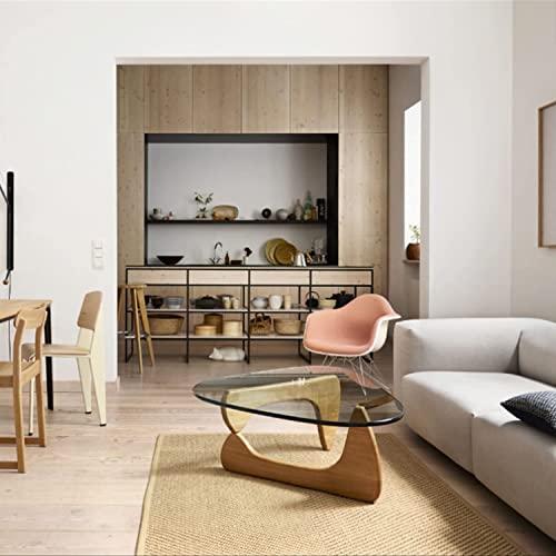 eChamp Noguchi Table Triangle Glass Coffee Table Vintage Glass End Table, Solid Wood Base and Triangle Clear Glass Top Modern End Table for Living Room, Patio, Study