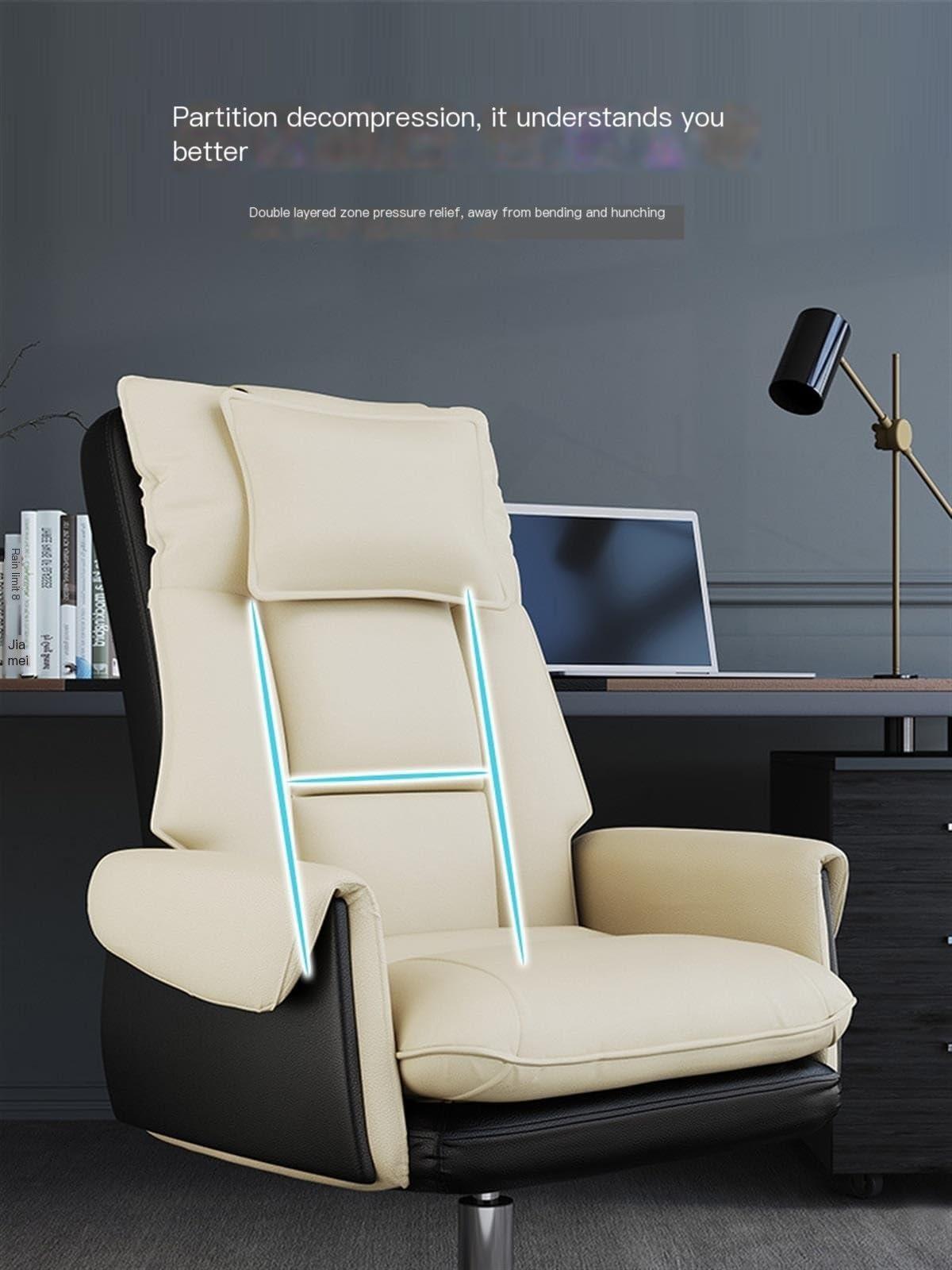 UXNQWK Ergonomic Office Chair, Executive Office Chair Leather Home Reclining Office Chair, Comfortable Ergonomic Gaming Chair, Lift Swivel Chair (Color : Beige, Size : No pedal) (White Black Foot pedal