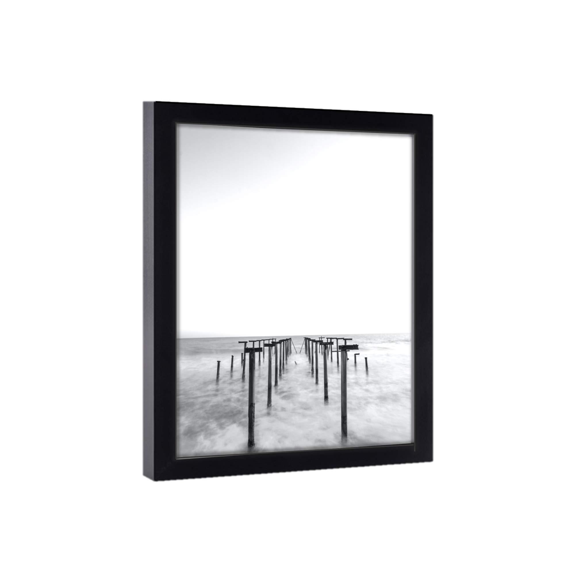 Generic 21x11 Black Picture Frames - Ready to Hang Solid Pine Wood Poster Frame - Photo Frame Polished Glass Front Clear Plexiglass Display Photograph - Hanging Hardware Included - Home wall Decor - 21 x 11