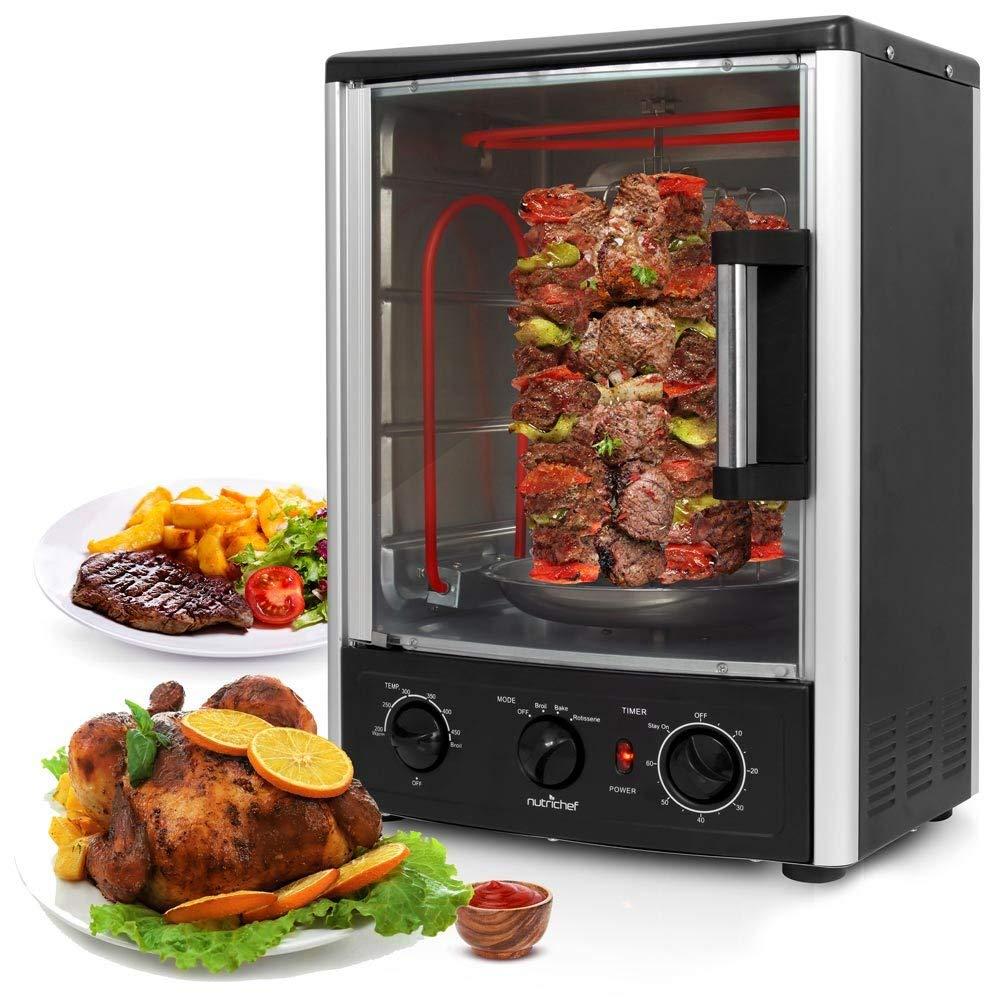 NutriChef Nutrichef Vertical Countertop Oven with Rotisserie, Bake, Broil, & Kebab Rack Functions - Adjustable Settings - 2 Shelves - 1500W - Thanksgiving Turkey - Includes Grill, Kebab skewer racks & bake pan