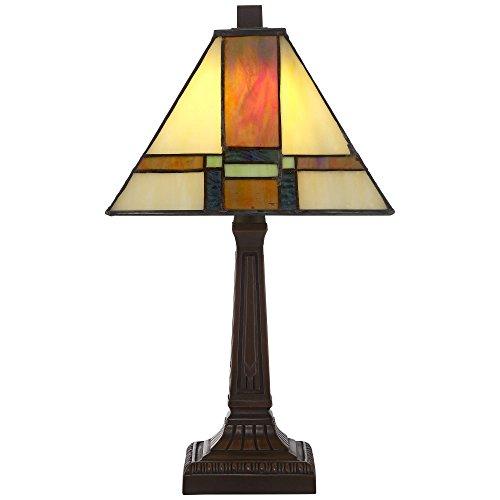 Robert Louis Tiffany Robert Louis Tiffany Morris Mission Antique Tiffany Style Mini Accent Table Lamp LED 14 1/4\" High Warm Brown Art Deco Stained Glass Shade Decor for Bedroom House Bedside Nightstand Home Office