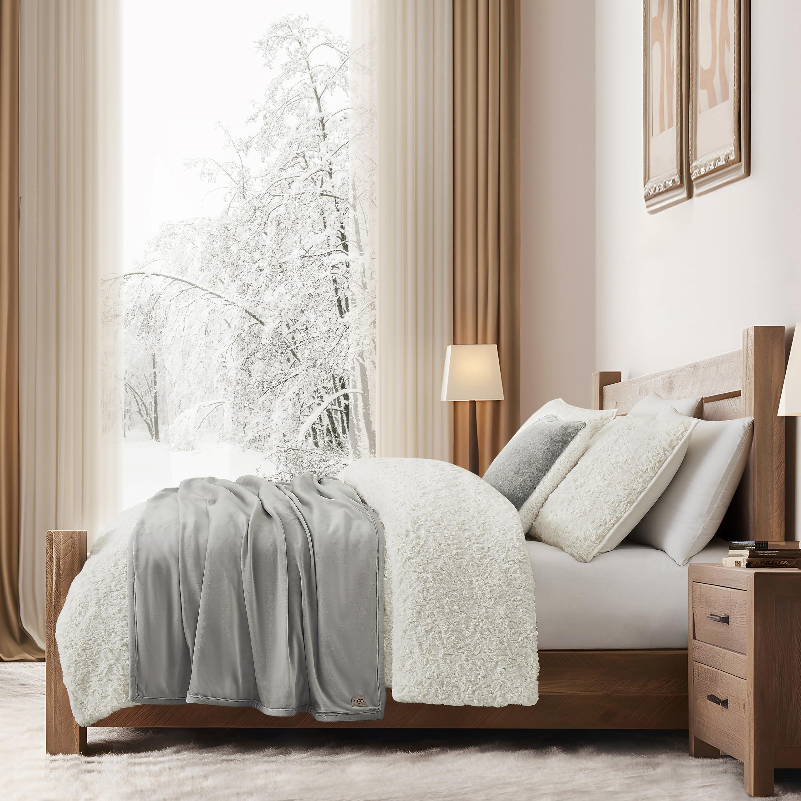 UGG UGG Bliss Throw Blanket Plush Soft Fleece Fluffy Blankets for Bed or Couch Oversized Warm Reversible Machine Washable Medium Weight Home Decor Giftable Throw, 50-inch x 70-inch, Seal Grey