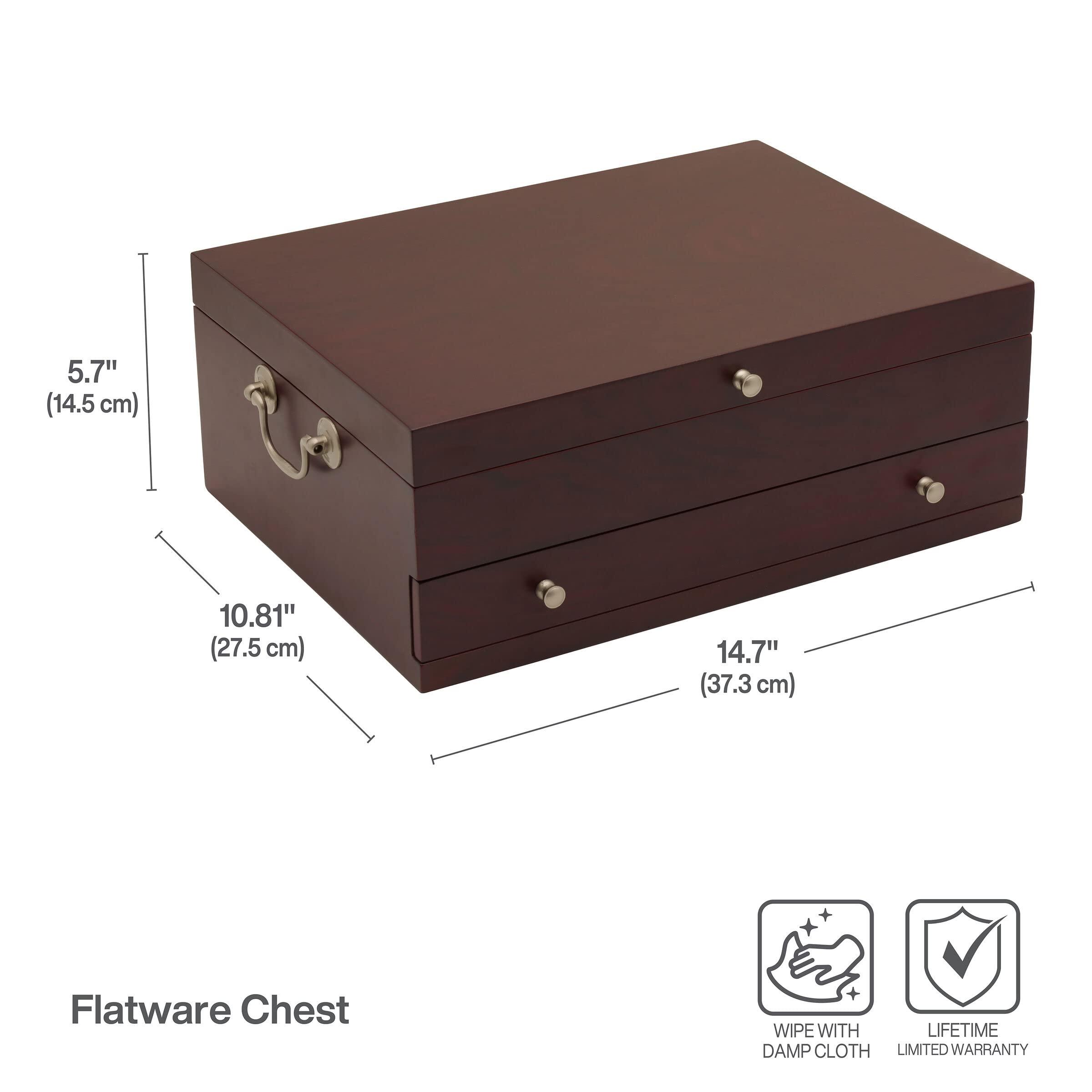 Wallace Wallace Felt Lined Flatware Storage Chest with Drawer, 15 Inch, Dark Walnut