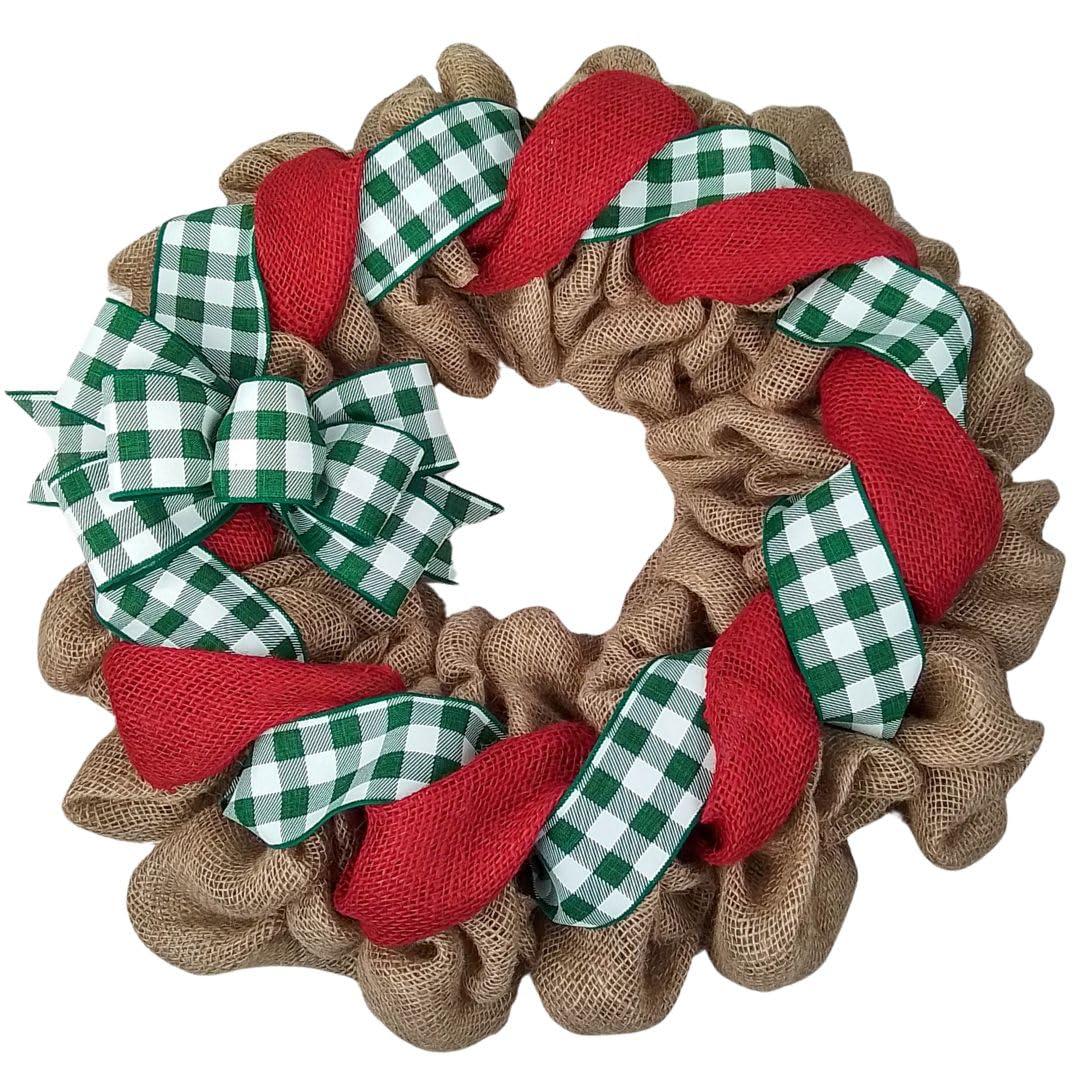 Pink Door Wreaths Buffalo Check Burlap Front Door Wreath - Black White Everyday Year Round Decor - Gift for Mom (Christmas, Custom)