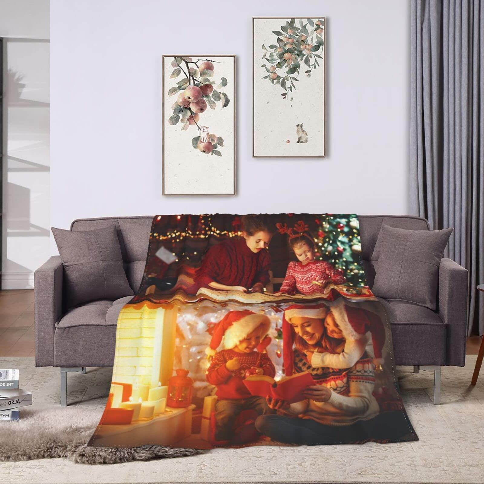 JCETUNO JCETUNO Custom Blanket with Photo Text Personalized Throw Blankets Customized Flannel Fleece Blankets for Family Birthday Wedding Gift Fits Couch Sofa Bedroom Living Room, W50 xL70