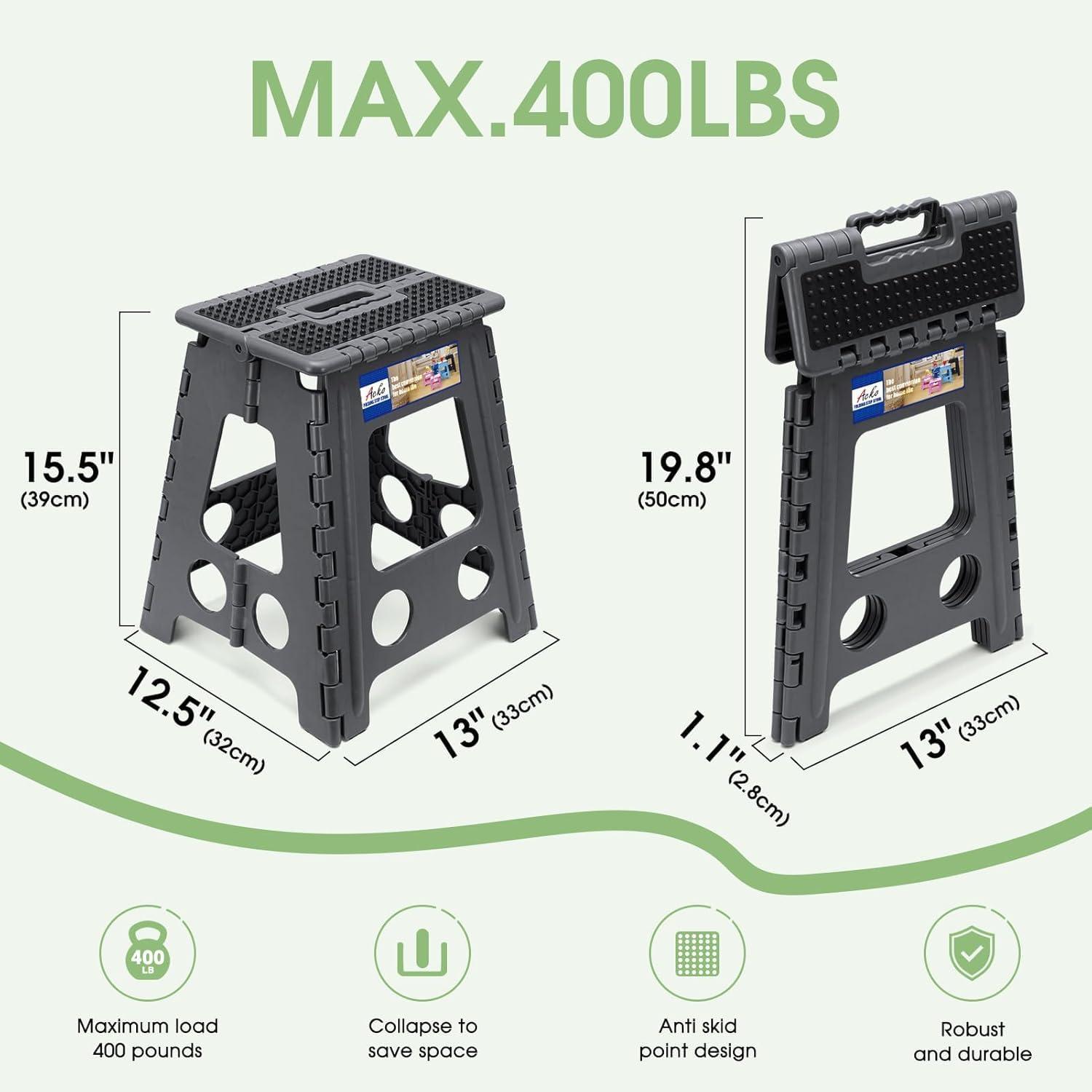 ACKO ACKO Folding Step Stool Foldable 16 Inch Stools for Adults and Kids,Plastic Stools Tall 400 lbs Capacity,Collapsible Stool for Kitchen, Stepping Foot Stool with Handle,Dot Grey 6Pack