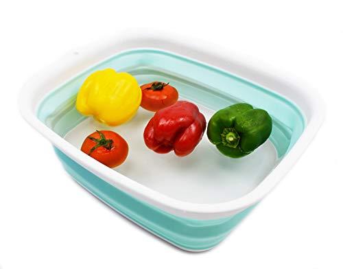 SAMMART SAMMART 9.45L (2.5 Gallon) Collapsible Tub - Foldable Dish Tub - Portable Washing Basin - Space Saving Plastic Washtub (White/Lake Green, M)